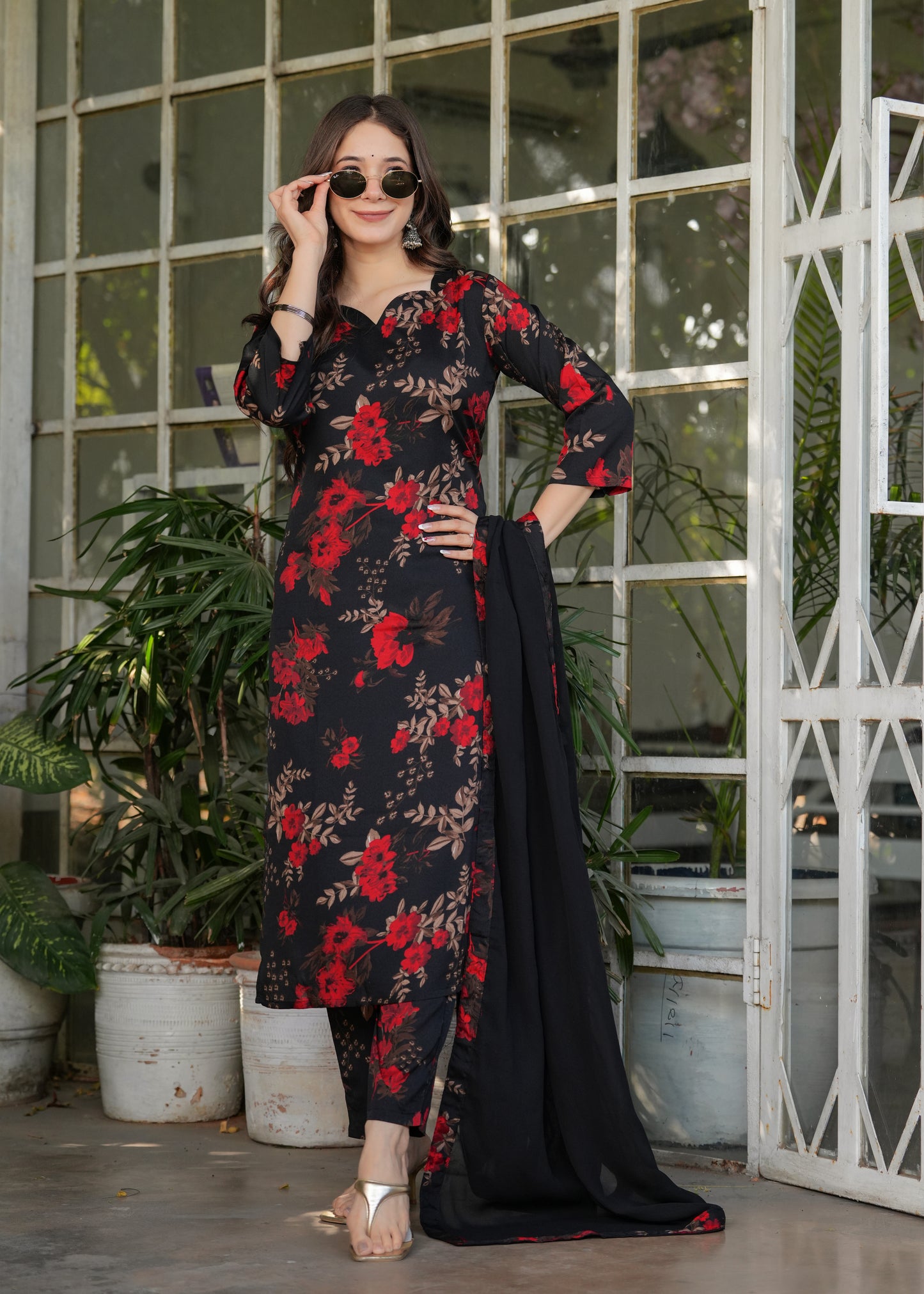 Traditional Embroidered Silk Blend Set with Lightweight Dupatta