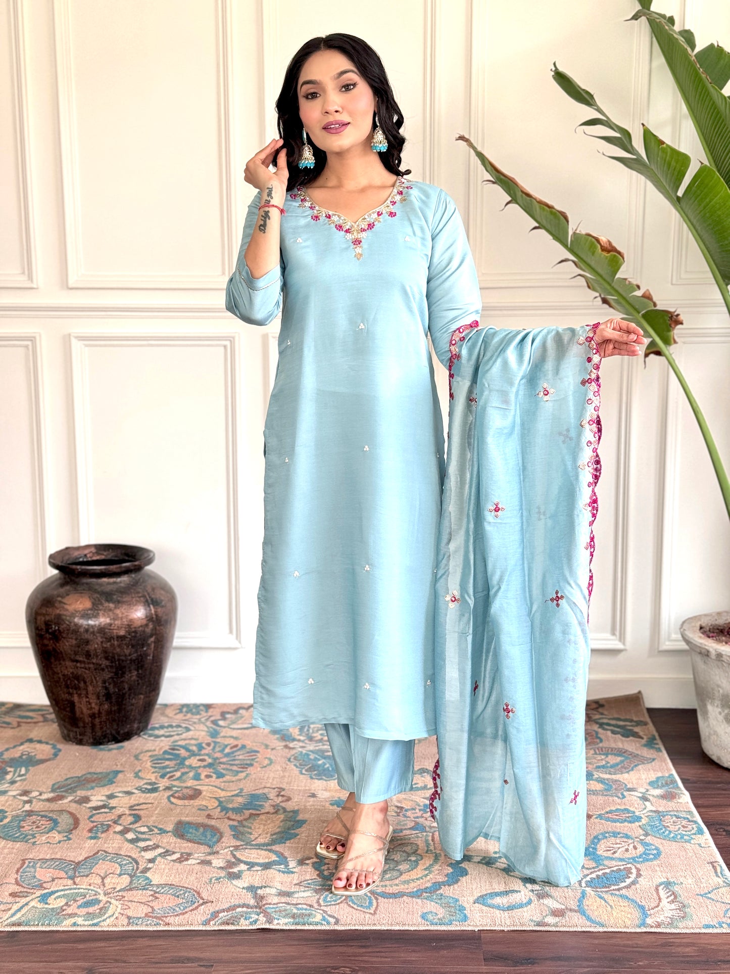 Festive Elegance – Viscose Chanderi Kurti Set with Dupatta