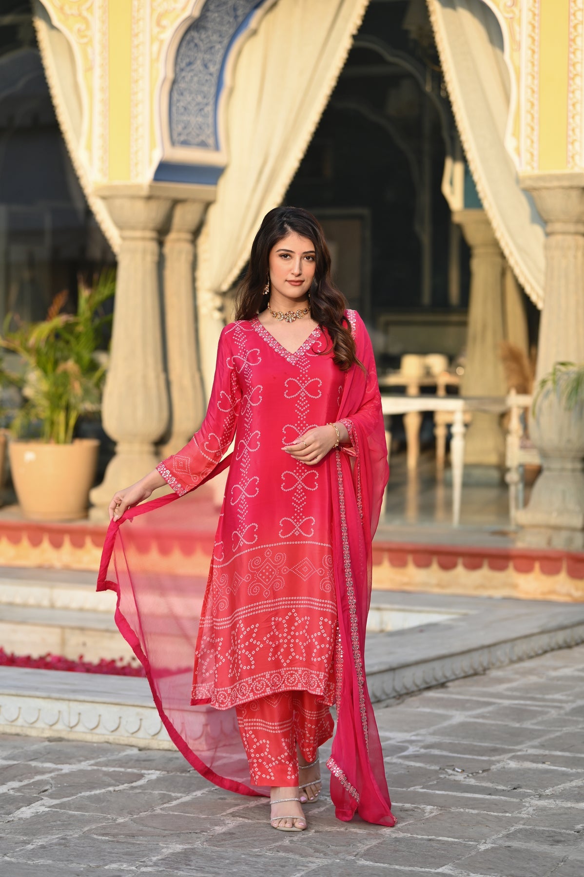 Graceful Chinon Silk Kurti Set with Embroidery & Nazmin Dupatta – 3-Piece Ethnic Ensemble for Women