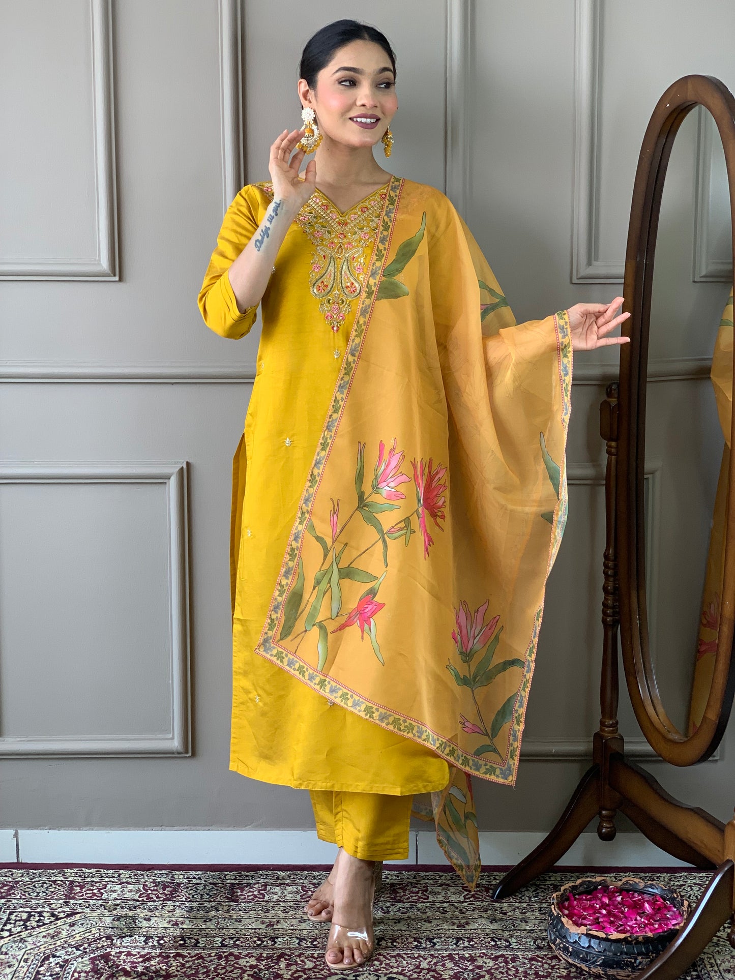Elegant Viscose Chanderi Suit Set with Embroidered Nylon Tabby Dupatta | 3-Piece Designer Ethnic Wear