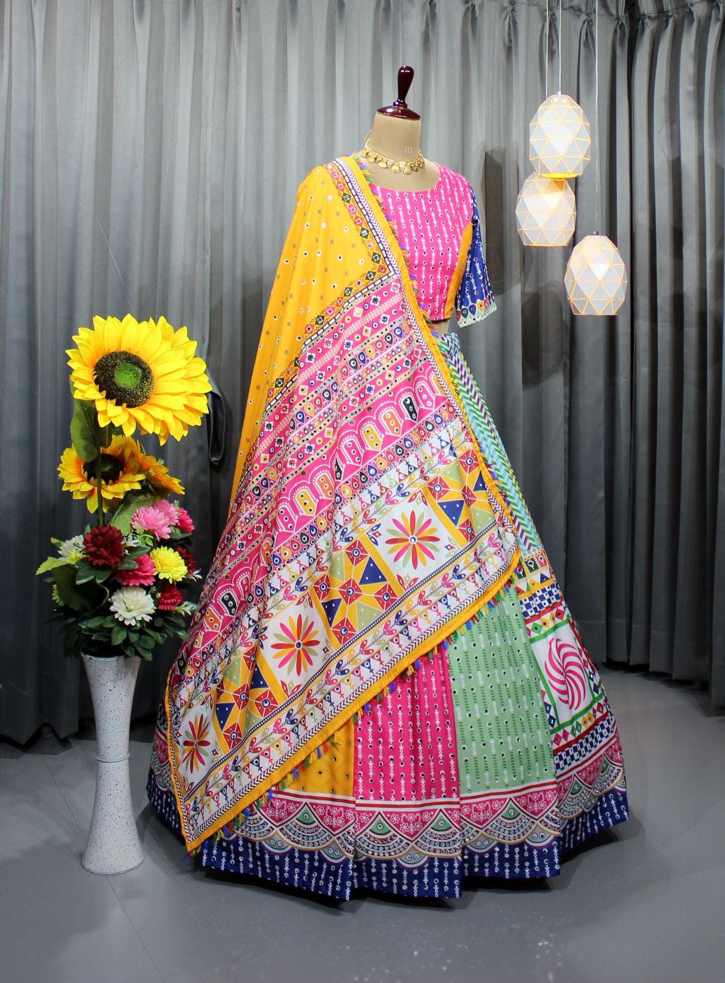 Navratri Special: Ready-Made Butter Silk Lehenga Choli with Mirror Work