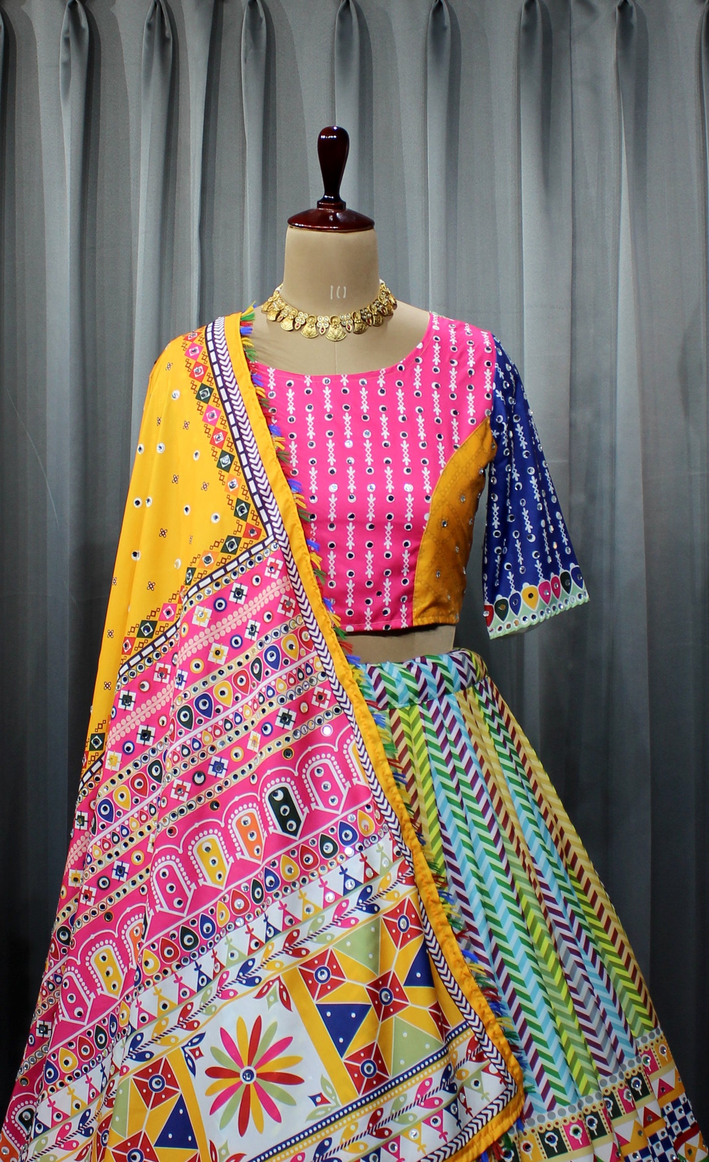 Navratri Special: Ready-Made Butter Silk Lehenga Choli with Mirror Work