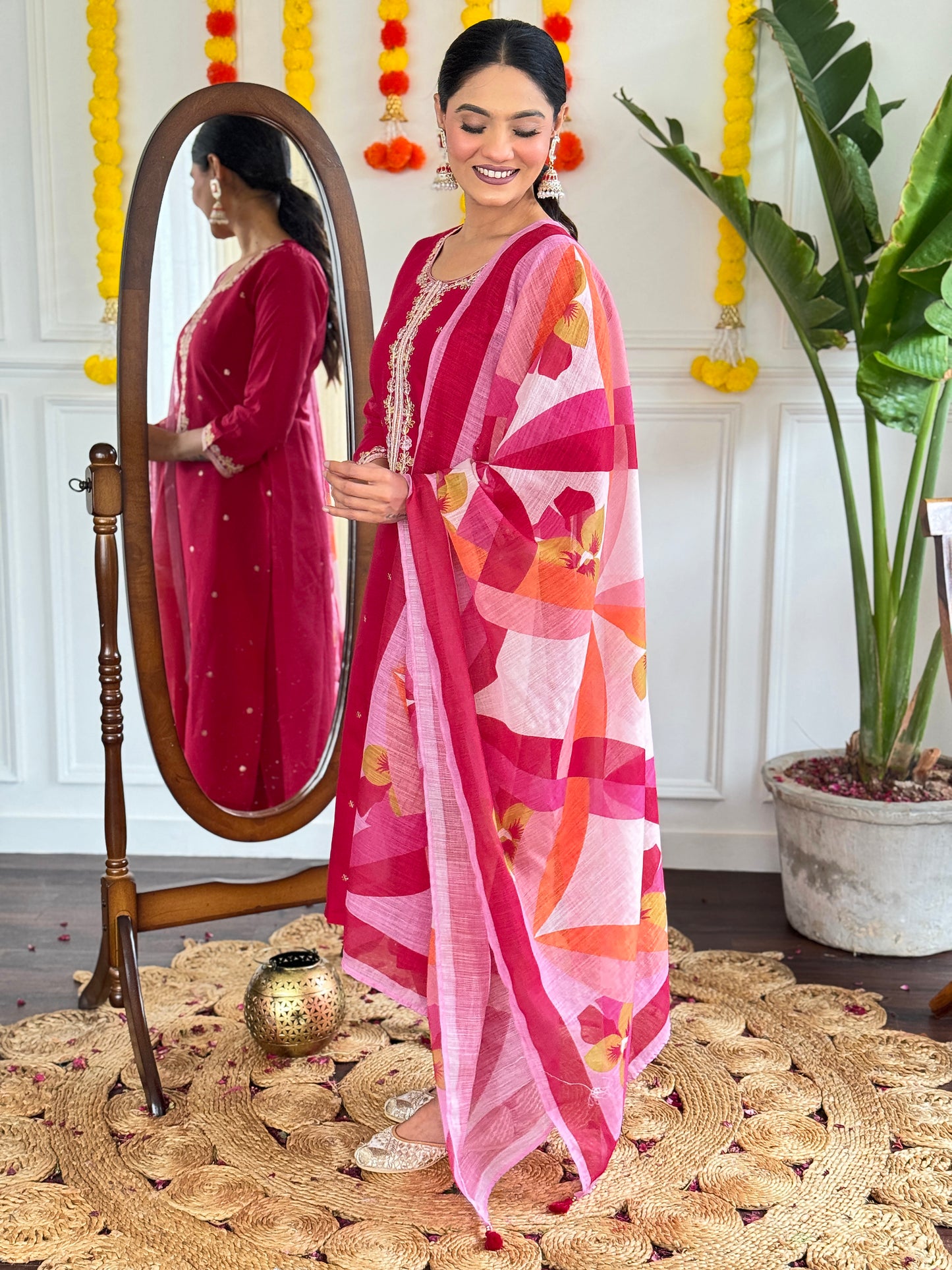 Premium Chanderi Embroidered Suit Set with Pure Linen Dupatta – New Arrival