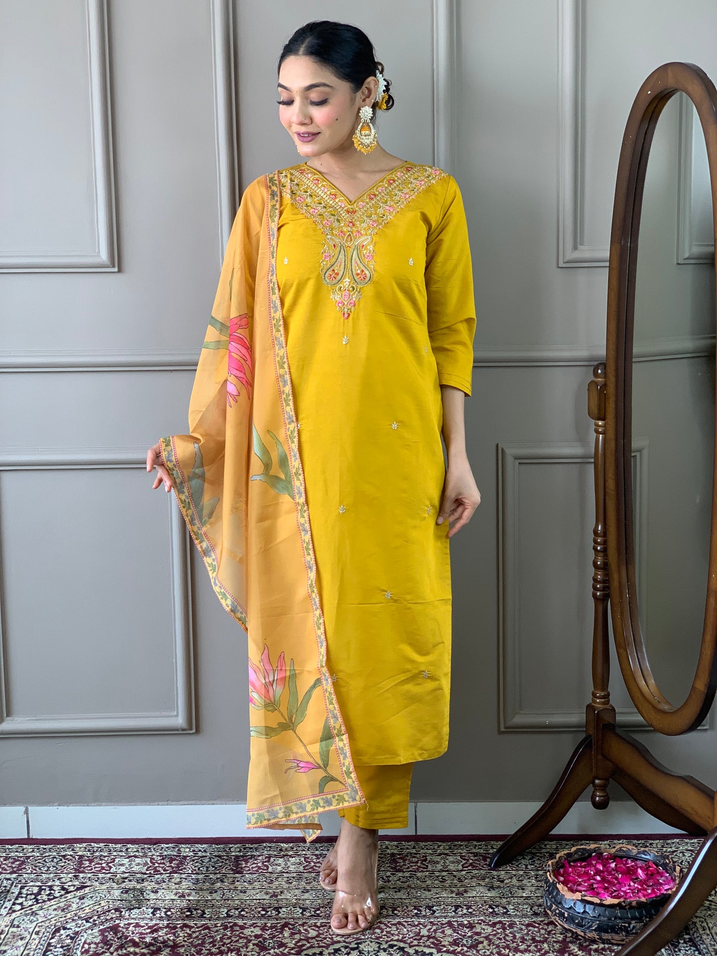 Elegant Viscose Chanderi Suit Set with Embroidered Nylon Tabby Dupatta | 3-Piece Designer Ethnic Wear