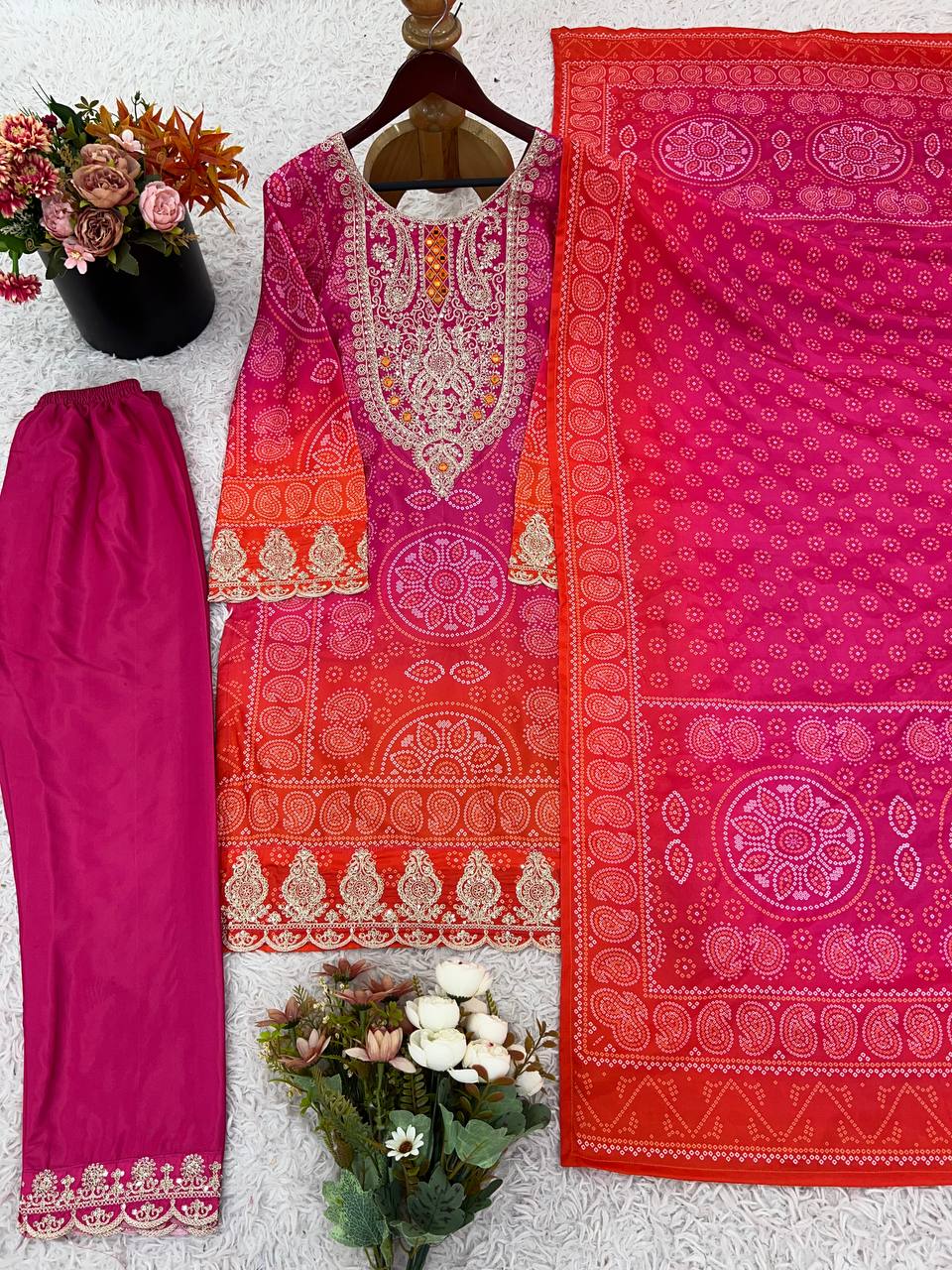 Designer Pure Natural Crepe Suit Set with Heavy Embroidery & Digital Print Dupatta | Fully Stitched Ready-to-Wear Ethnic Wear