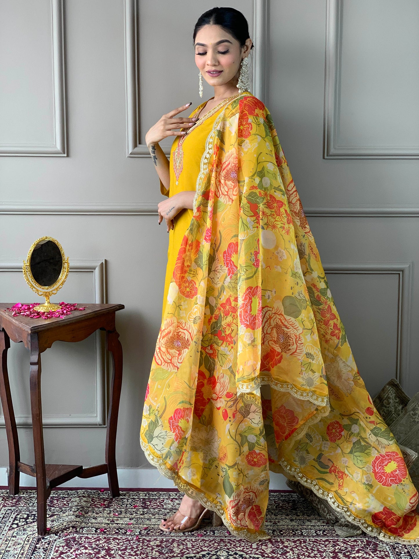 New Stylish Chanderi Embroidered Suit Set with Organza Dupatta