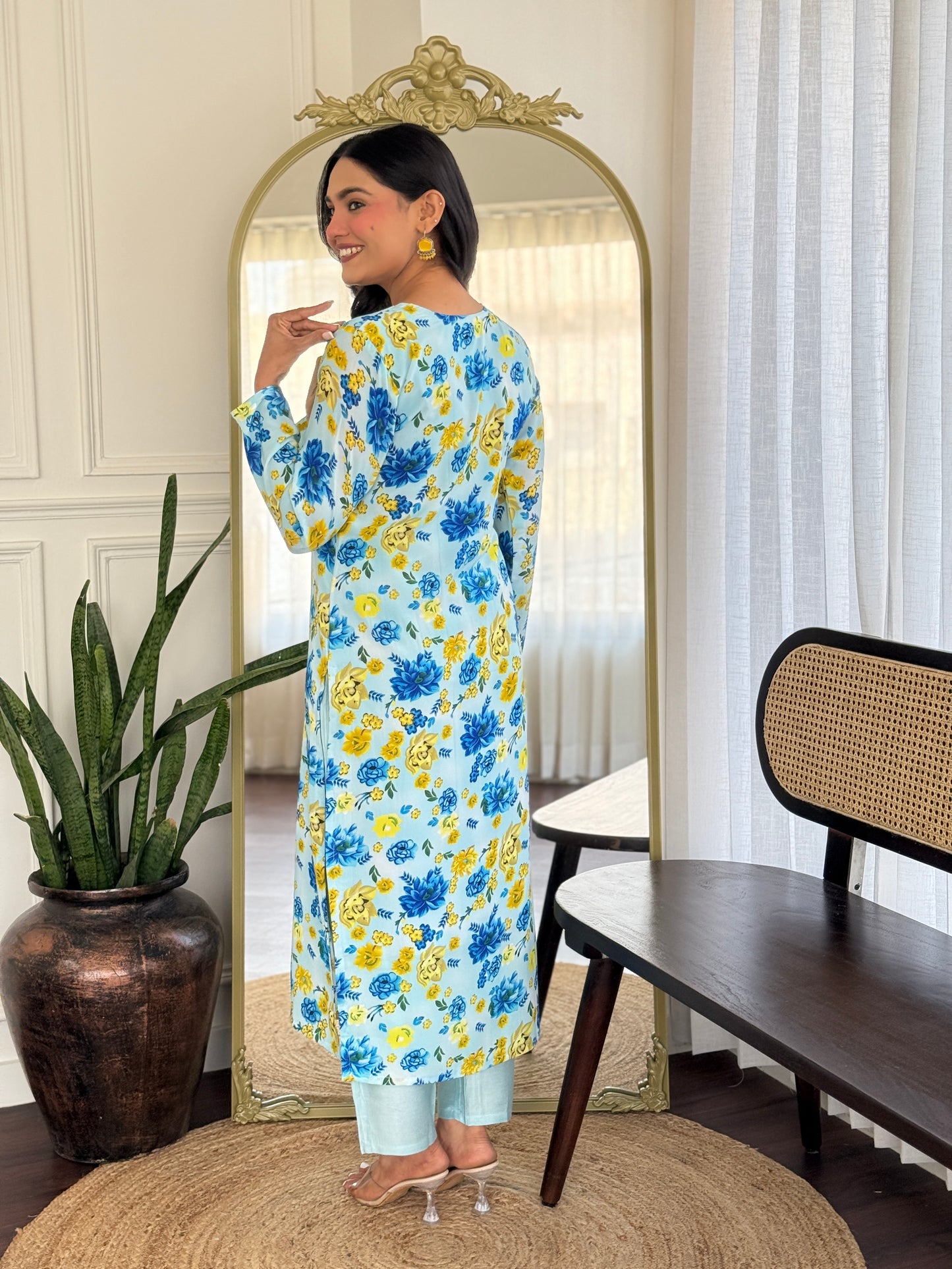 Stylish Chanderi Silk Kurti Set for Women – Printed Design | Readymade