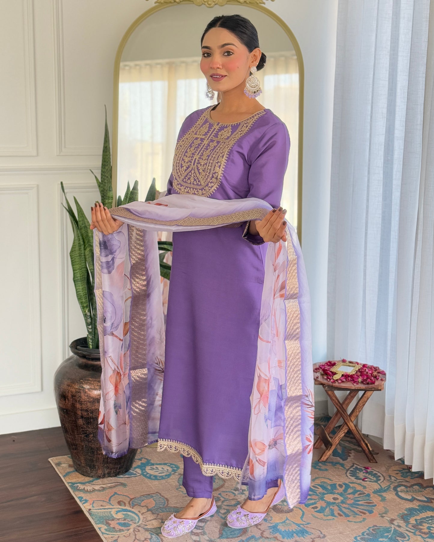 Festive Wear Rayon Suit Set with Embroidery and Elegant Jacquard Dupatta