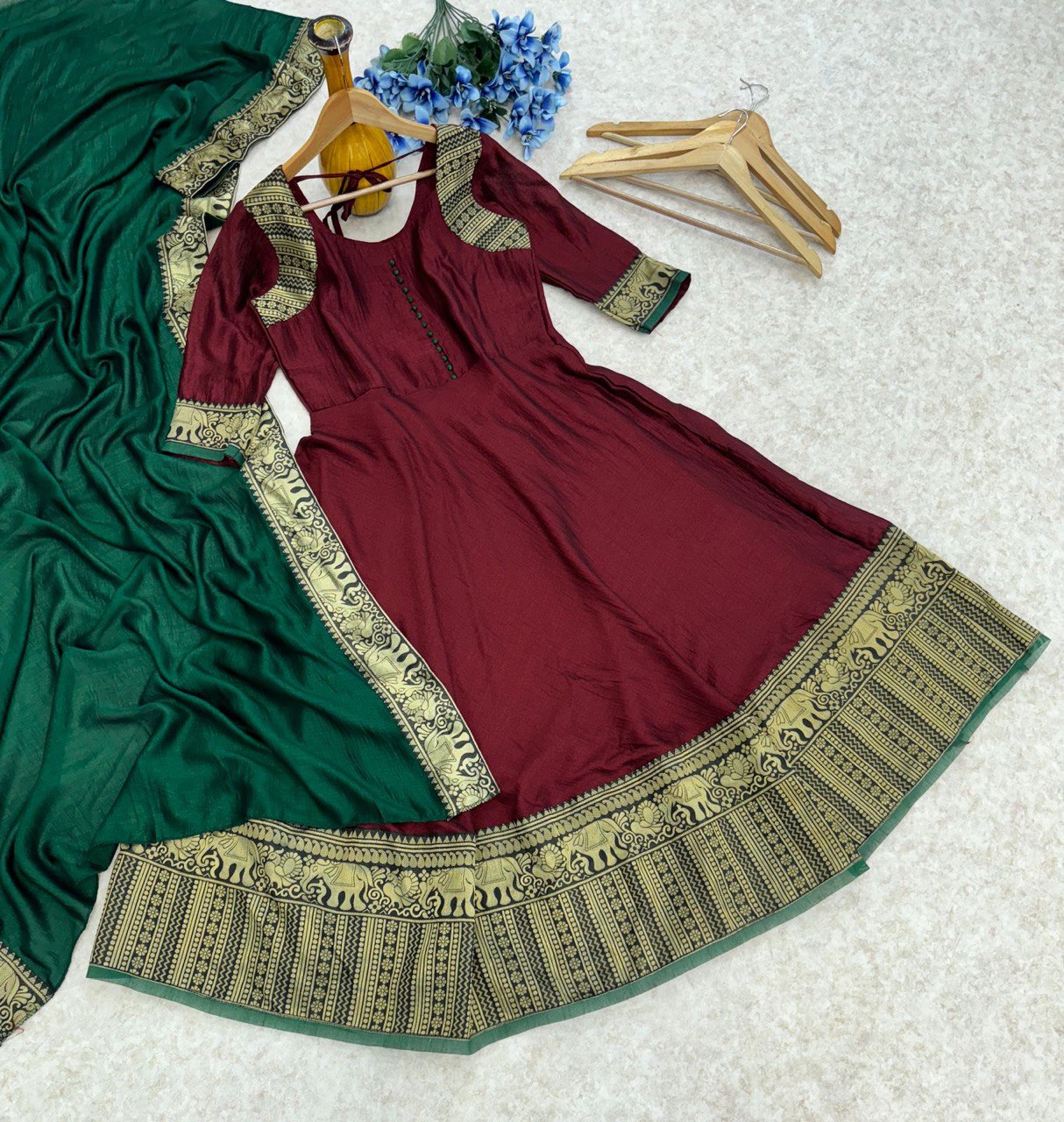 New Launch – Vichitra Silk Gown with Jacquard Zari Weaving & Dupatta | Ready to Wear