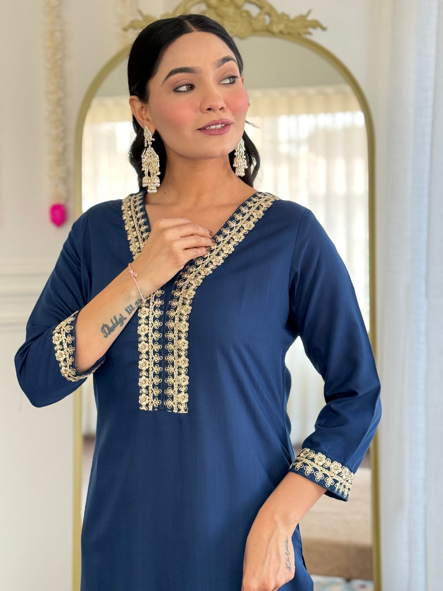 New Style Embroidered Viscose Slub Suit Set | Chinon Dupatta | 3-Piece Ready-to-Wear