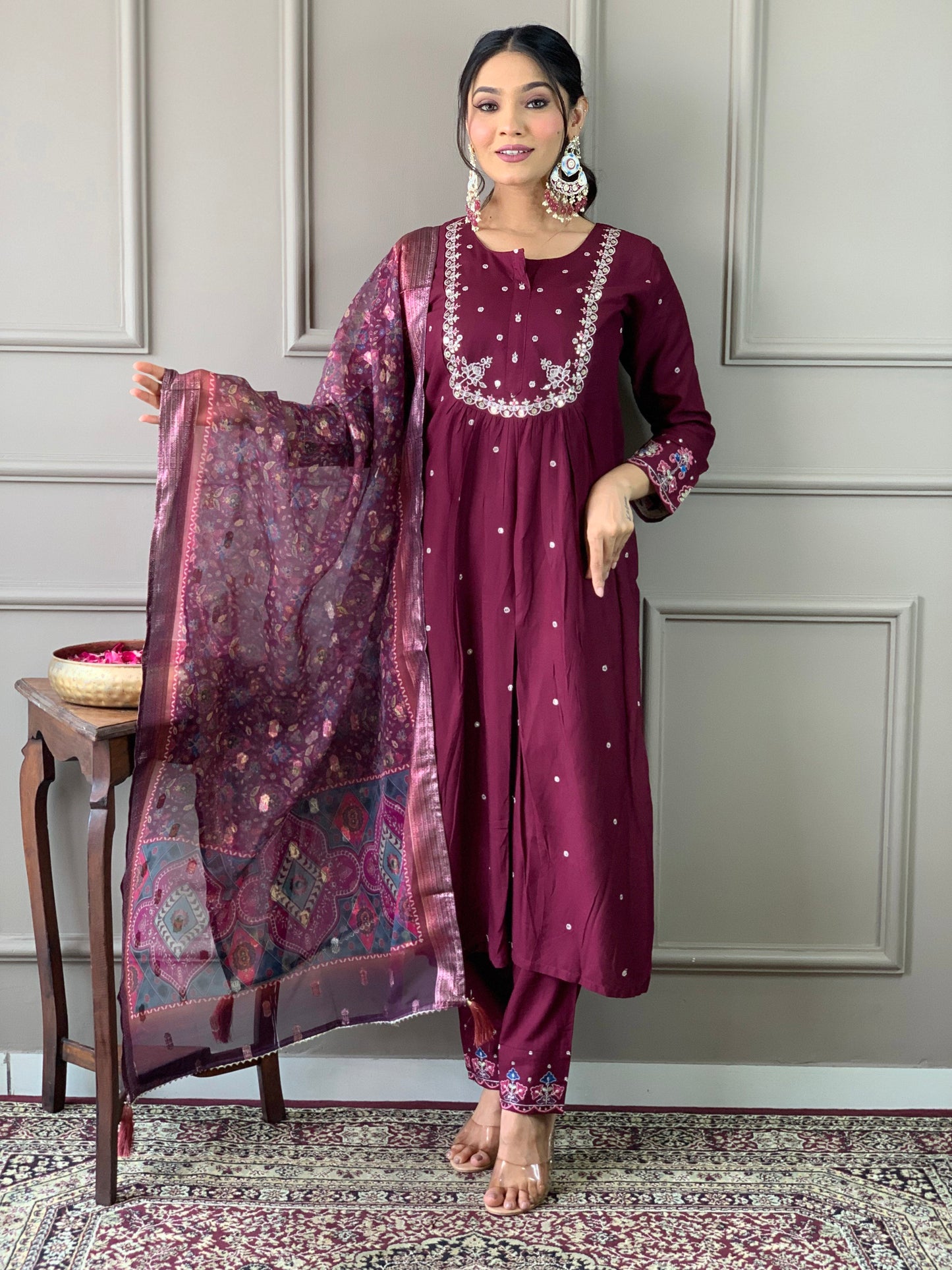New Designer Viscose Chanderi Embroidered Suit Set with Jacquard Dupatta