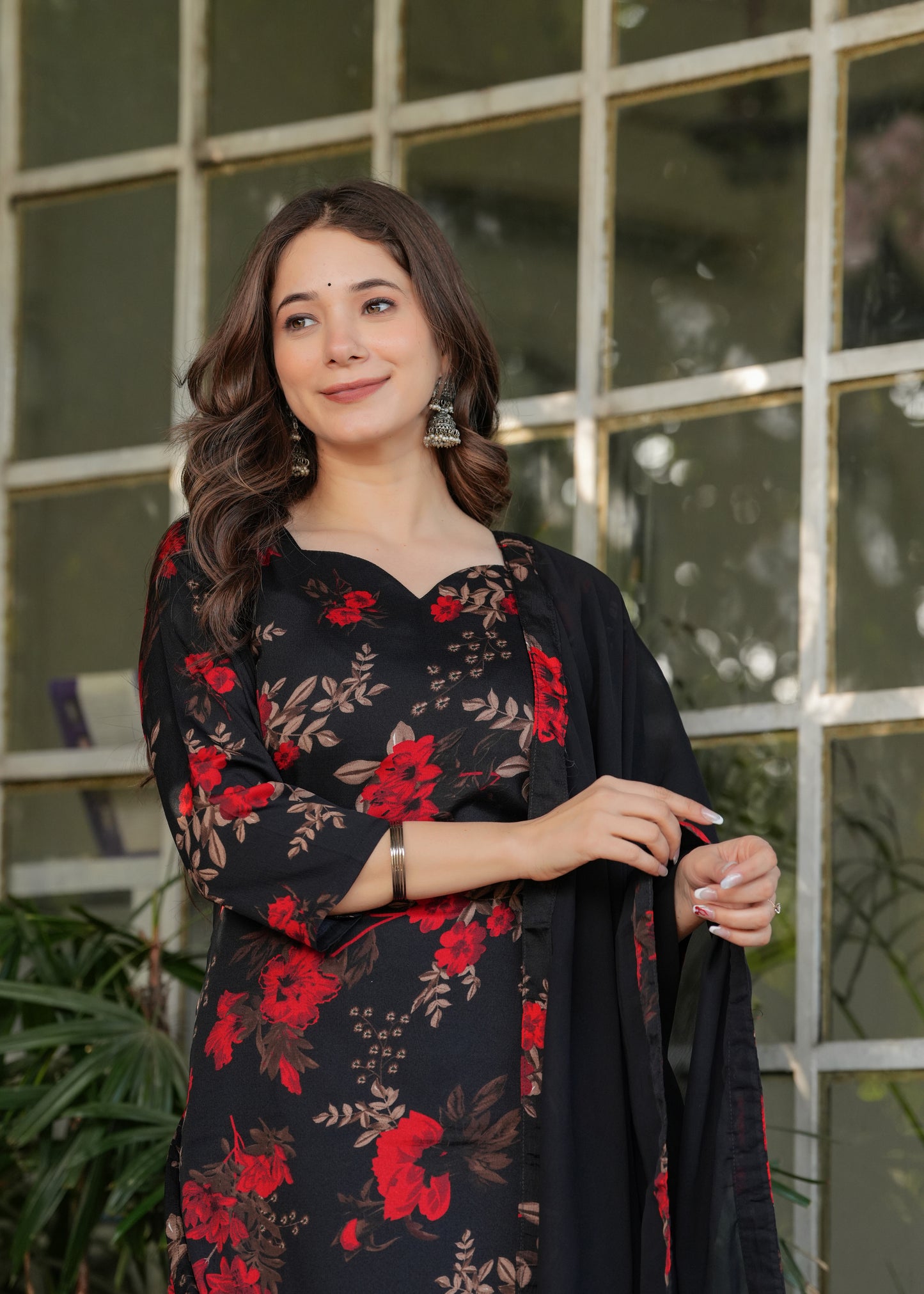 Traditional Embroidered Silk Blend Set with Lightweight Dupatta
