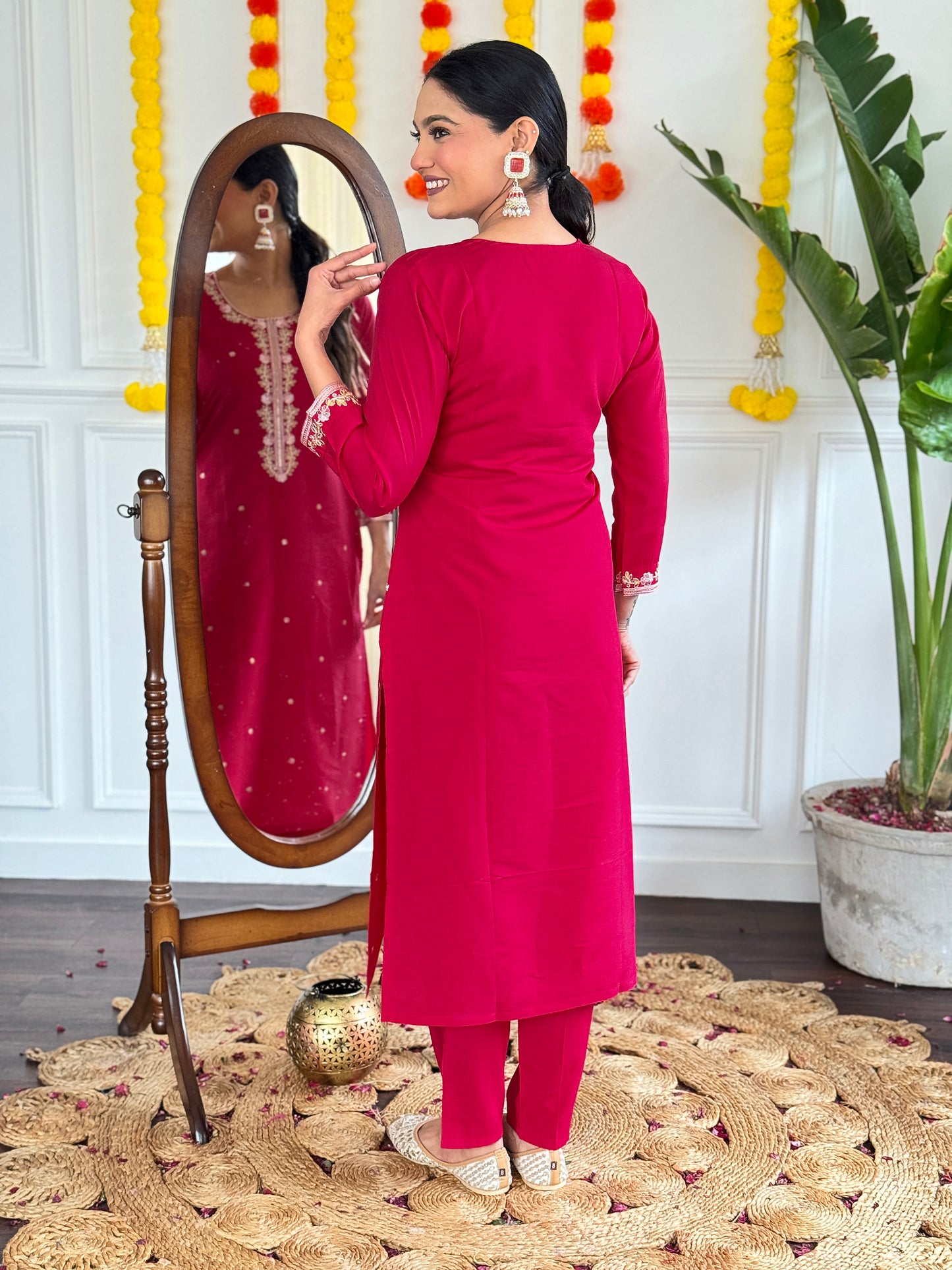 Premium Chanderi Embroidered Suit Set with Pure Linen Dupatta – New Arrival