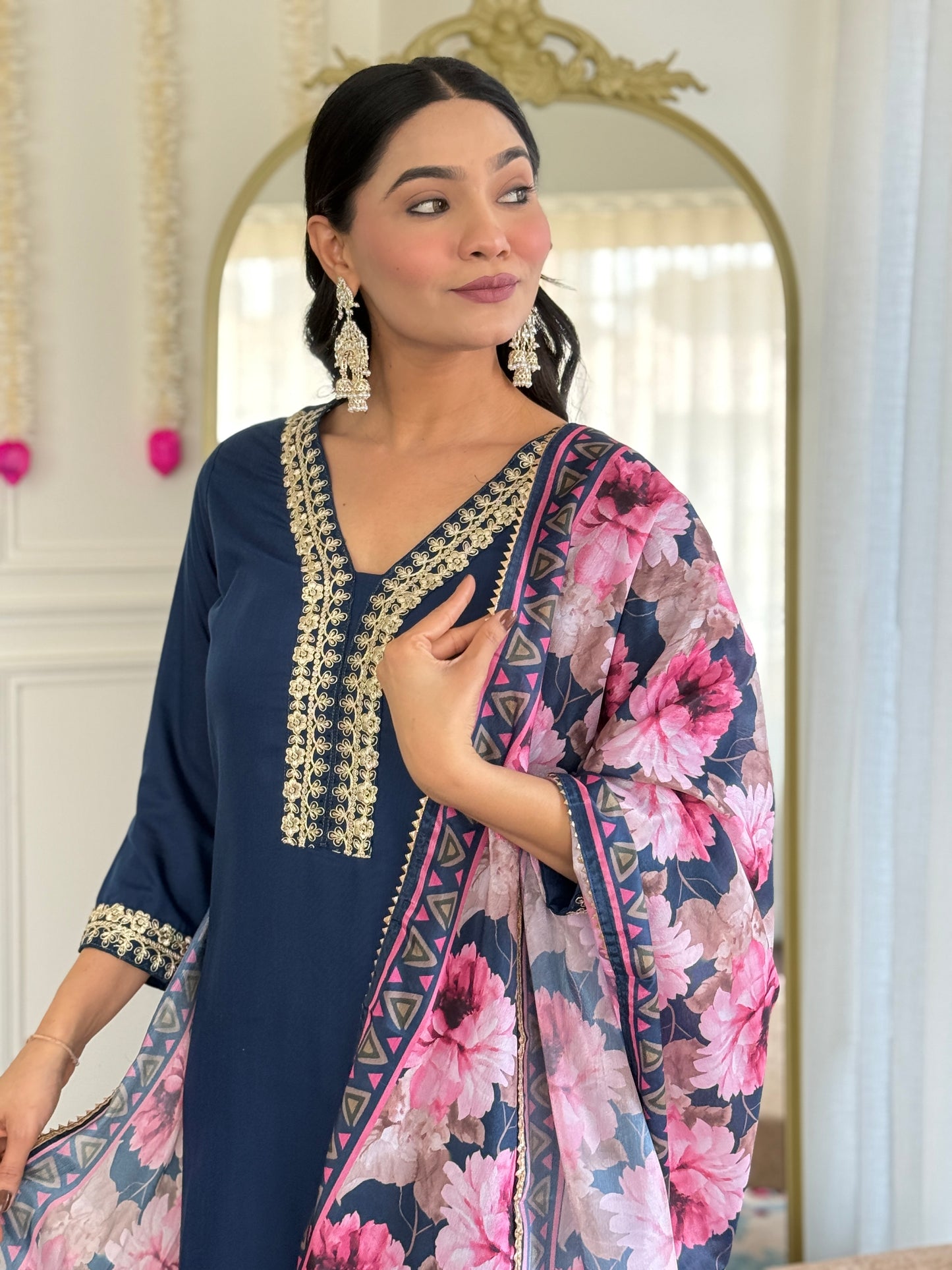 New Style Embroidered Viscose Slub Suit Set | Chinon Dupatta | 3-Piece Ready-to-Wear