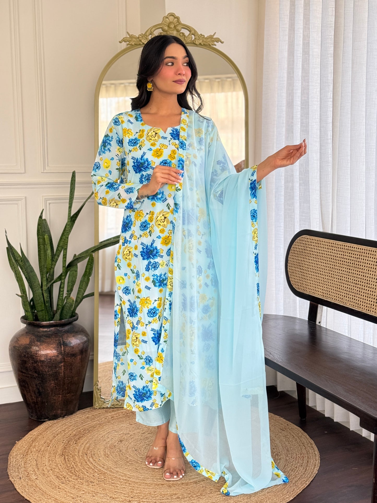 Stylish Chanderi Silk Kurti Set for Women – Printed Design | Readymade