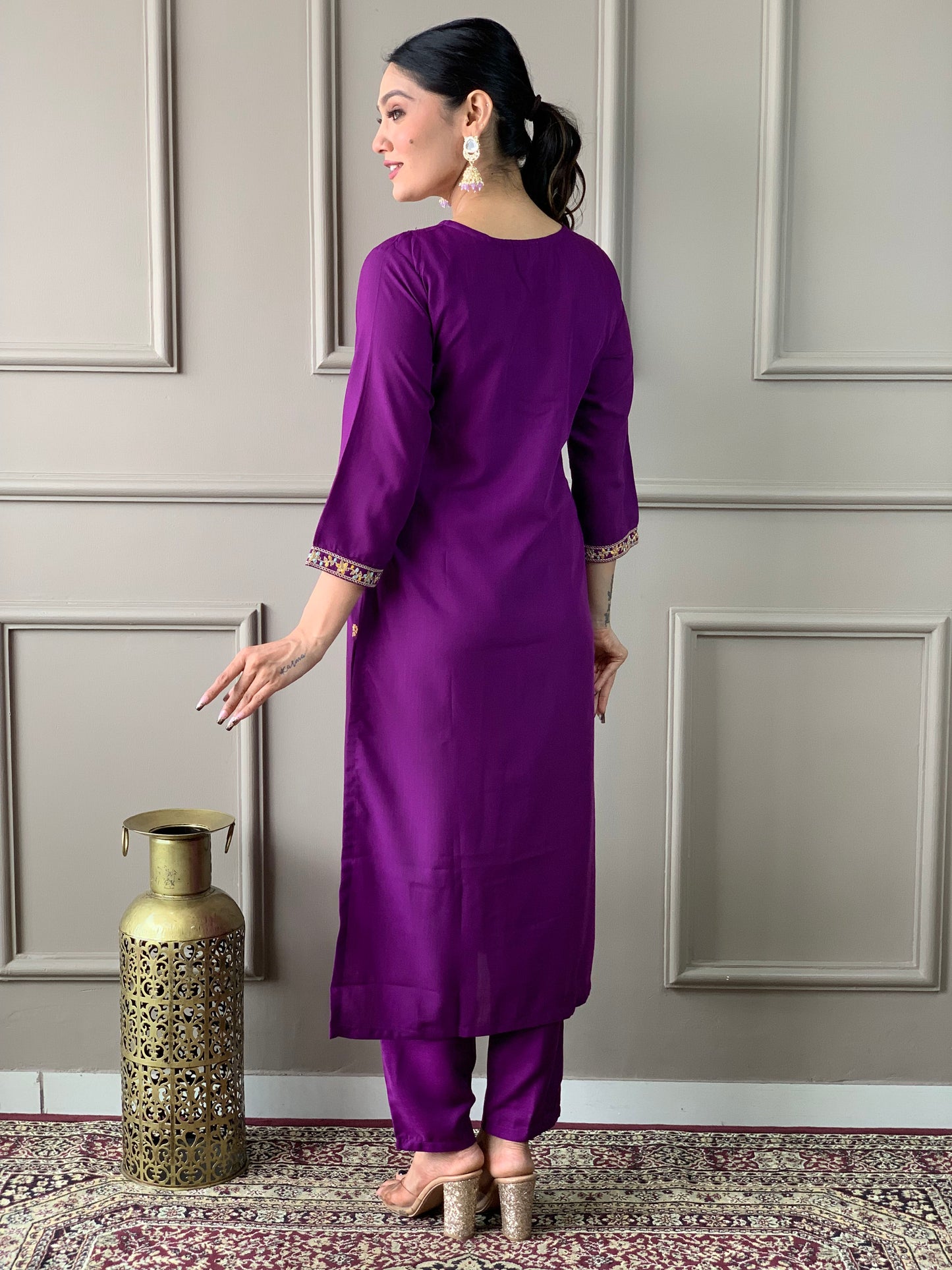 Ready-to-Wear Embroidered Rayon Set with Matching Organza Dupatta