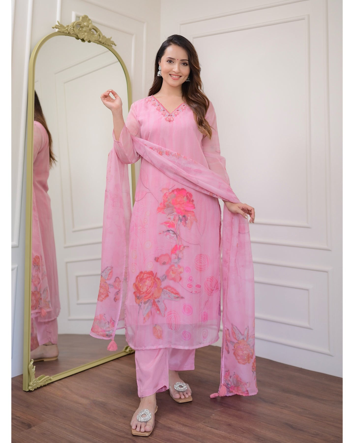 Festive Wear Organza Suit with Rayon Bottom & Designer Dupatta