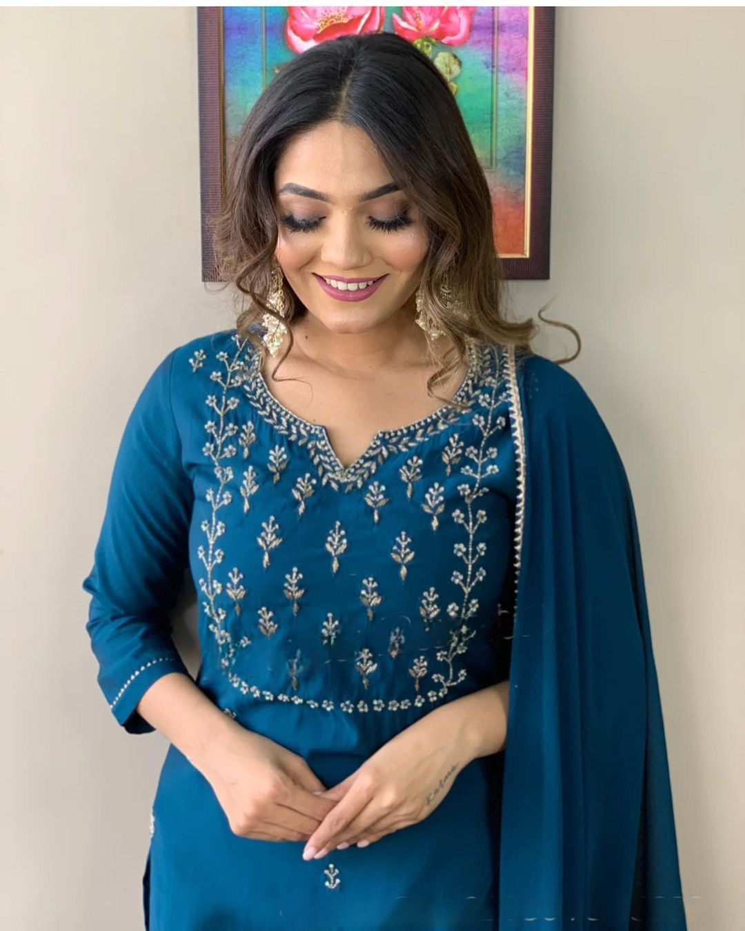 New Latest Embroidered Rayon Slub Suit Set with Pure Chinon Dupatta