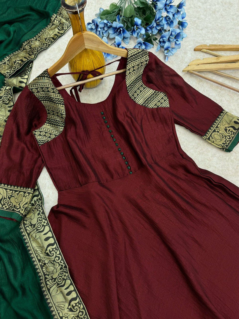 New Launch – Vichitra Silk Gown with Jacquard Zari Weaving & Dupatta | Ready to Wear