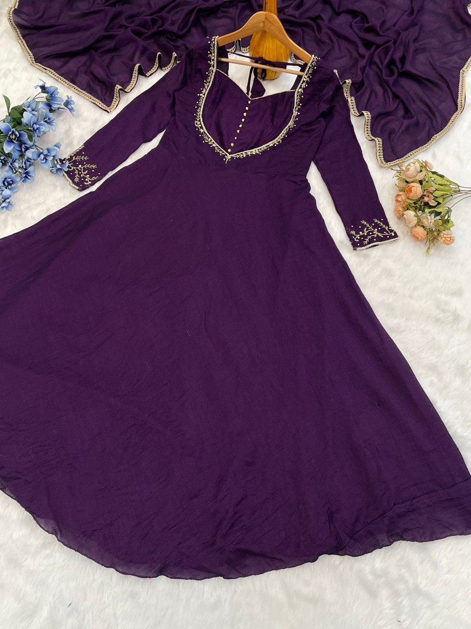 New Launch | Gorgeous Vichhitra Silk Gown with Hand Work & Dupatta – Festive Favorite