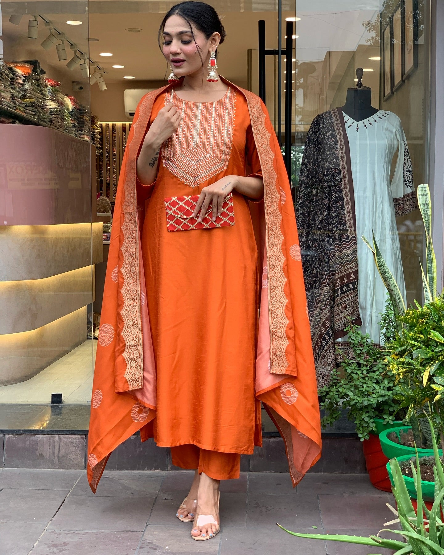 Premium Ethnic Wear Embroidered Chanderi Silk Suit Set with Jacquard Chanderi Dupatta – 3-Piece