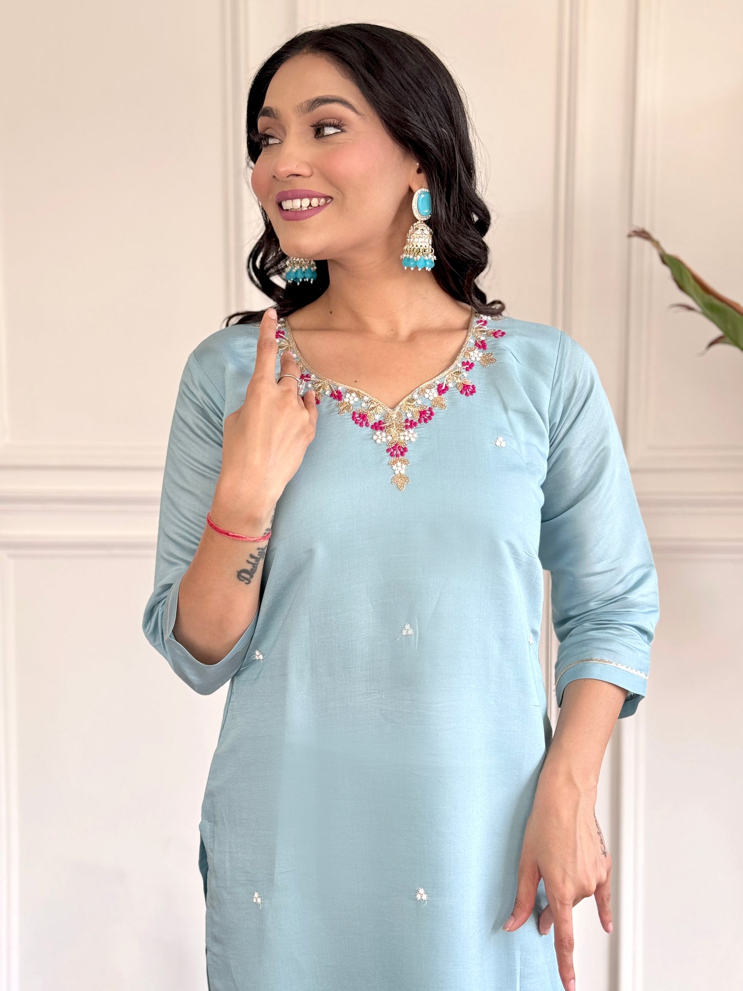 Festive Elegance – Viscose Chanderi Kurti Set with Dupatta