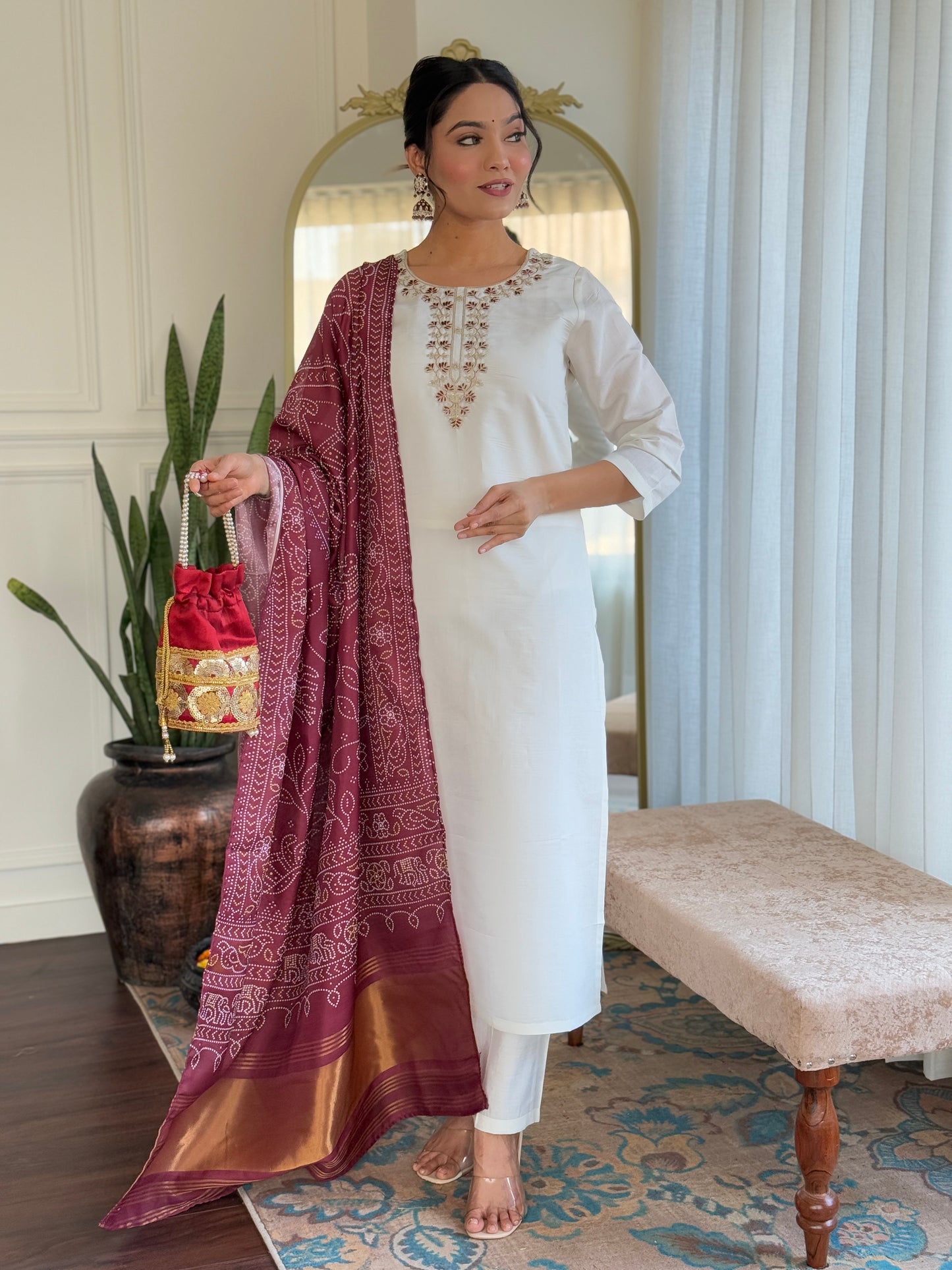 New Designer Embroidered Viscose Chanderi Suit Set with Chanderi Dupatta