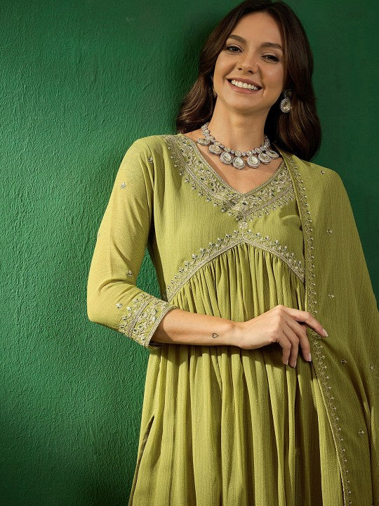 Graceful Embroidered Georgette Suit Set with Matching Dupatta – Festive Ready Ensemble