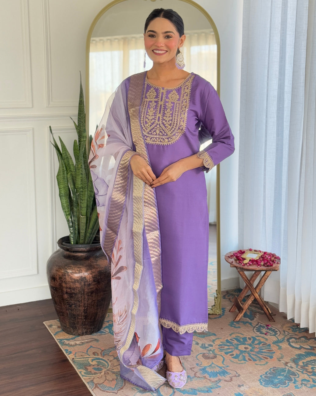 Festive Wear Rayon Suit Set with Embroidery and Elegant Jacquard Dupatta