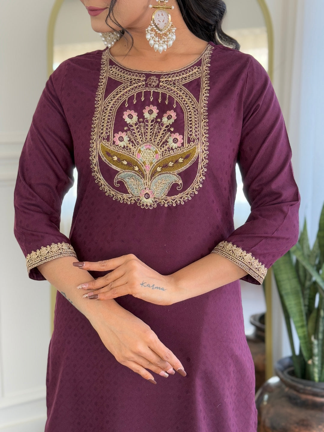 Everyday Ethnic Wear: Embroidered Rayon Suit Set with Elegant Crepe Dupatta