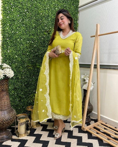 Festive Ready Chanderi Suit Set with Elegant Embroidery & Lightweight Organza Dupatta