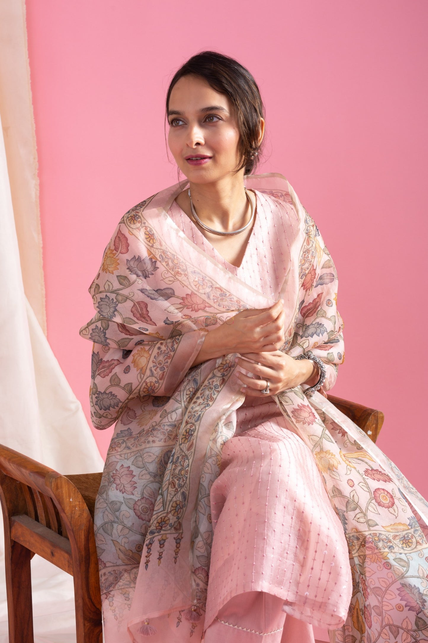 New Style Embroidered Viscose Chanderi Suit Set with Tabby Organza Dupatta