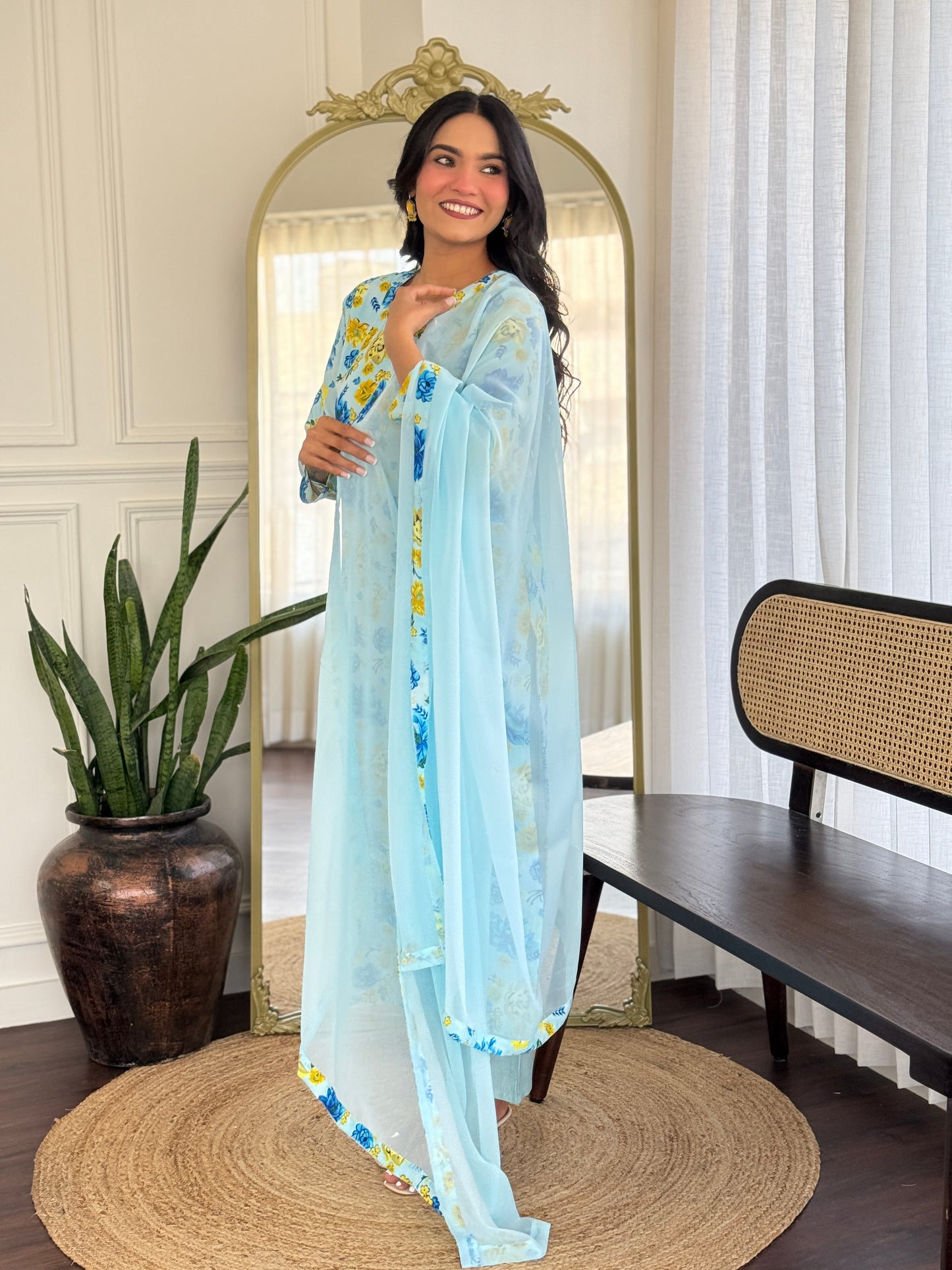Stylish Chanderi Silk Kurti Set for Women – Printed Design | Readymade