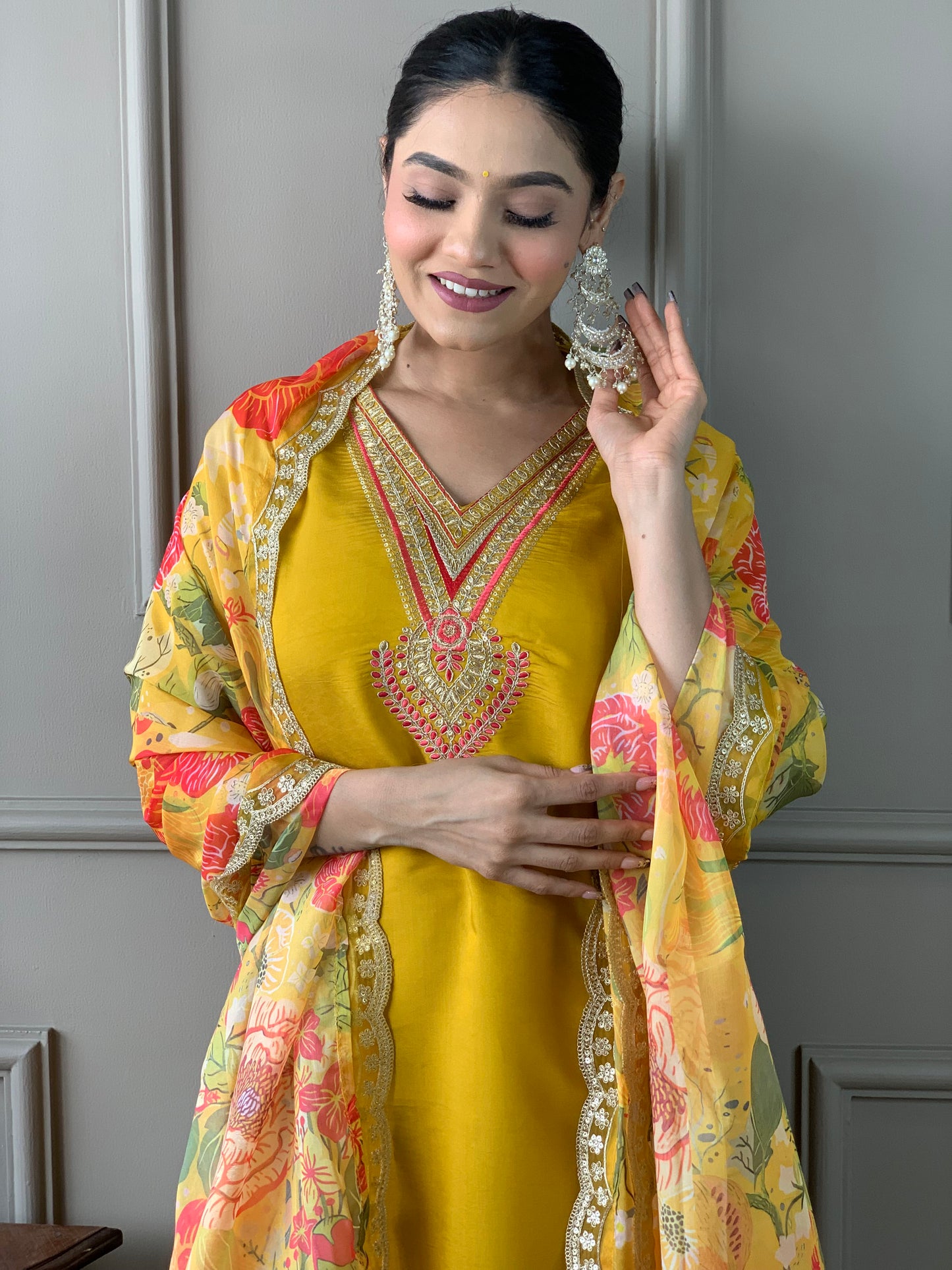 New Stylish Chanderi Embroidered Suit Set with Organza Dupatta