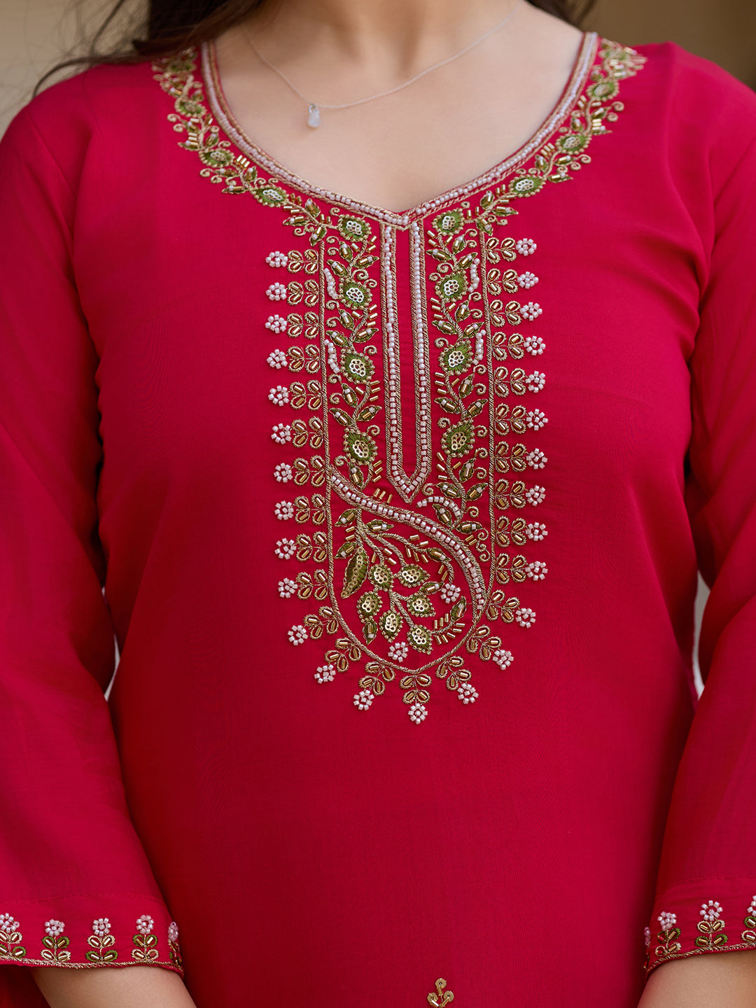 Stylish Embroidered Chanderi Ensemble with Flowy Organza Dupatta