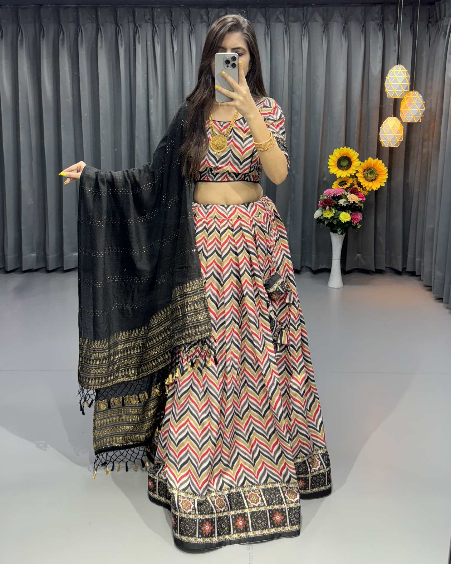 Navratri Ready Cotton Lehenga Choli – Digital Print & Real Mirror Detailing