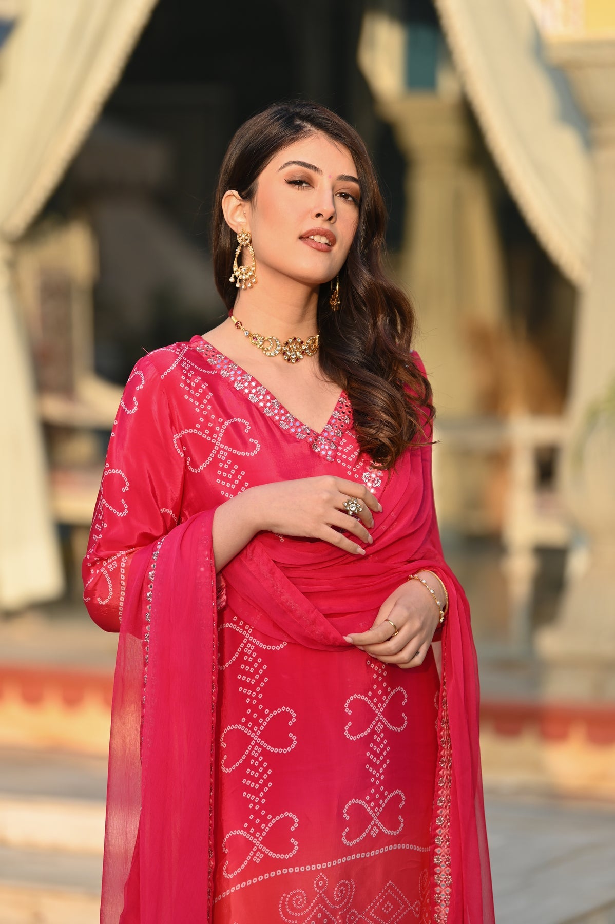 Graceful Chinon Silk Kurti Set with Embroidery & Nazmin Dupatta – 3-Piece Ethnic Ensemble for Women