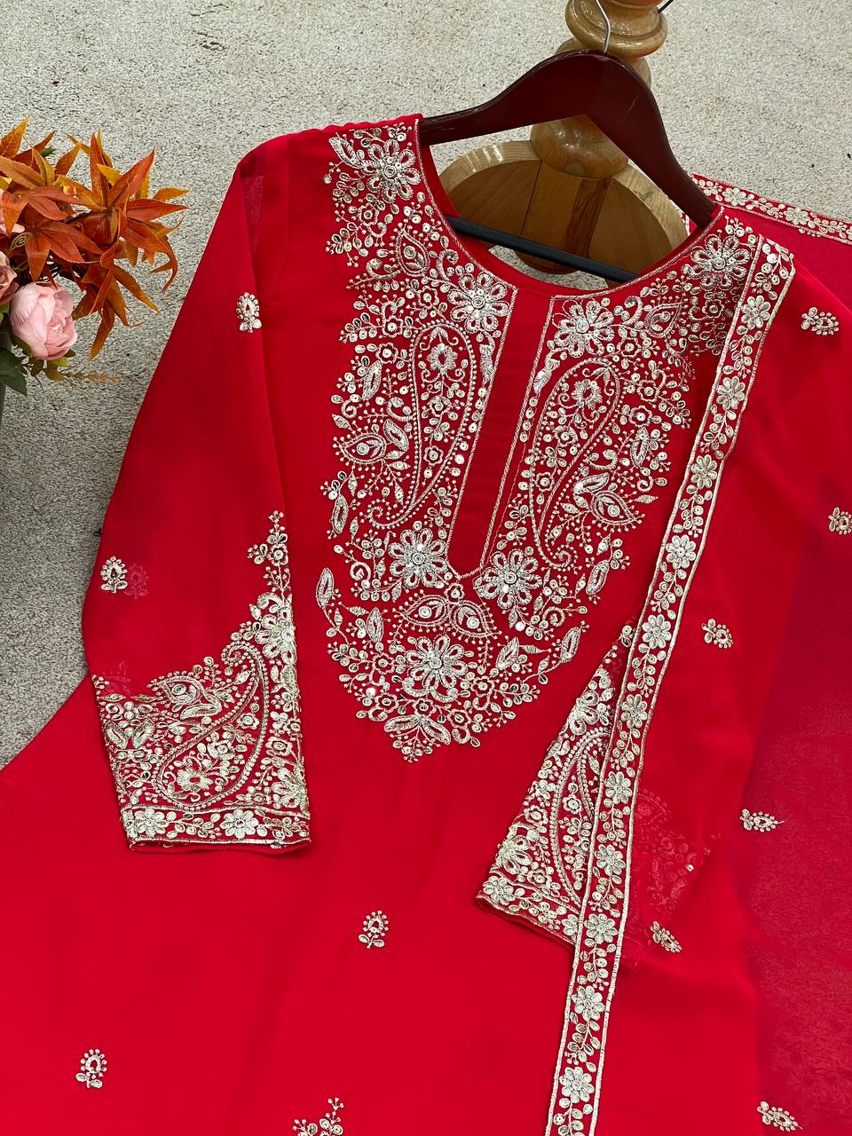Designer Faux Georgette Sharara Set with Embroidered Dupatta | Fully Stitched Premium Ethnic Wear