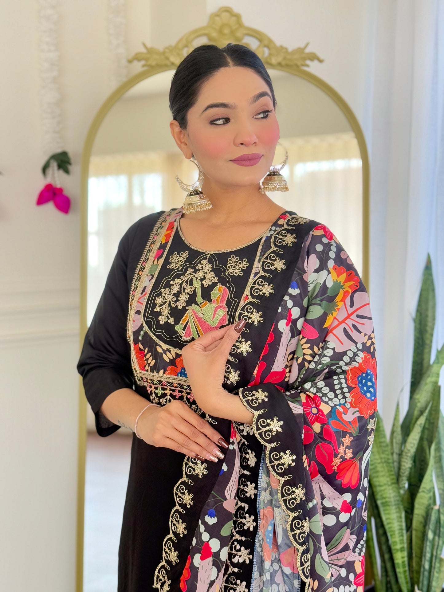 Premium Ethnic Wear Embroidered Viscose Chanderi Suit Set with Elegant Silk Dupatta – 3-Piece