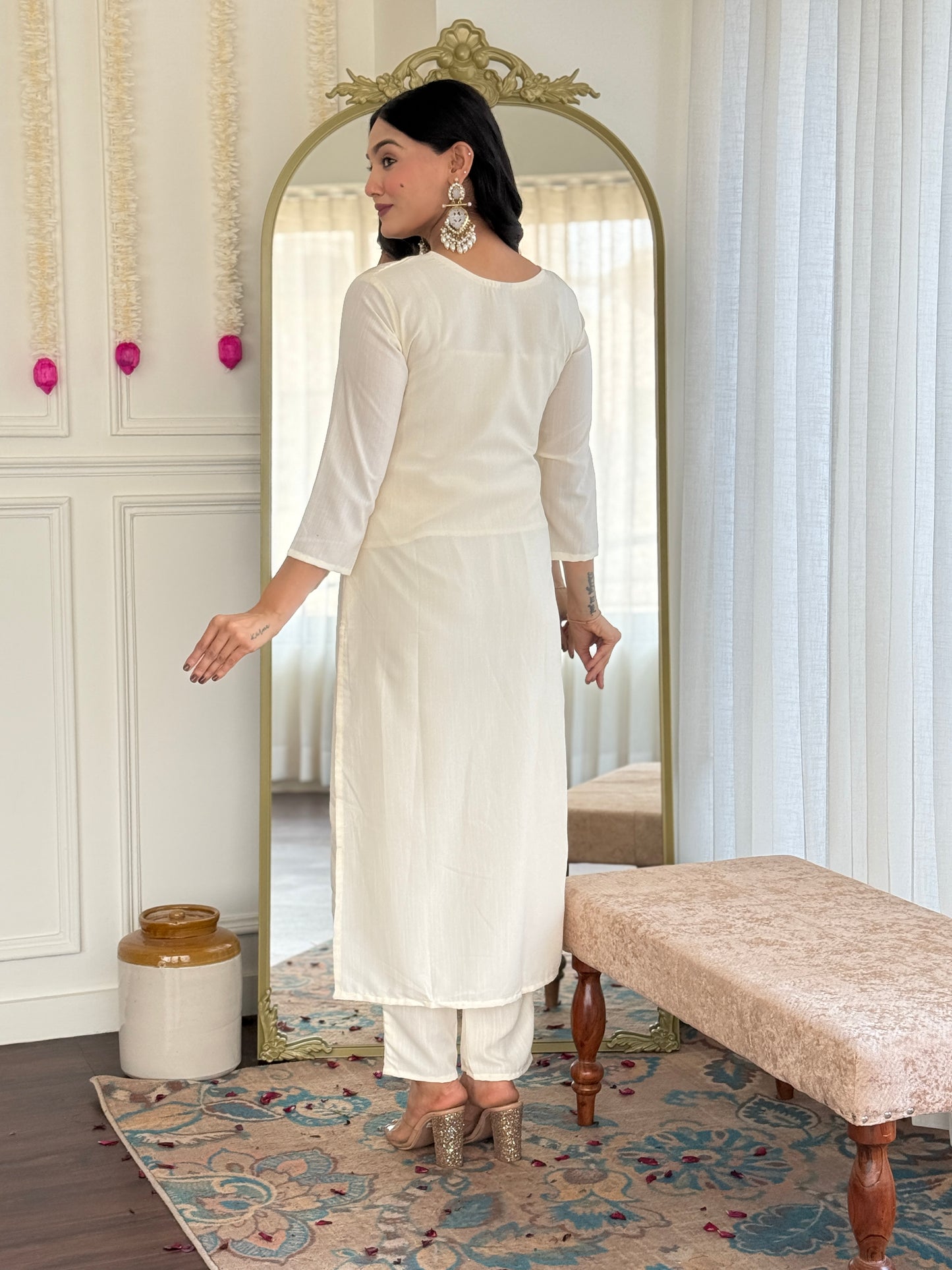 New Designer Embroidered Viscose Rayon Suit Set with Flowing Chinon Dupatta – 3-Piece Ethnic Outfit