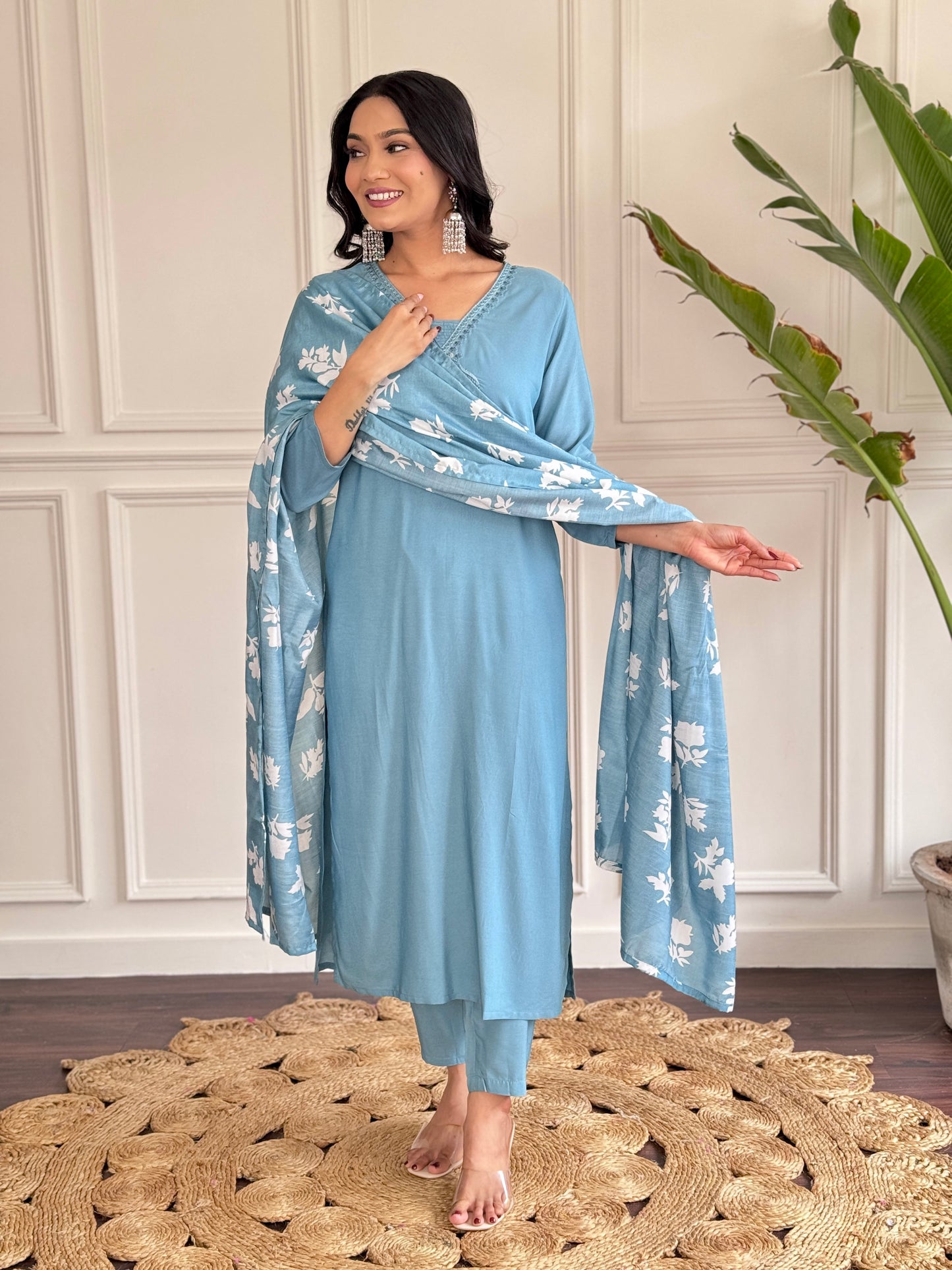 Designer Viscose Chanderi Embroidered Suit with Silk Dupatta