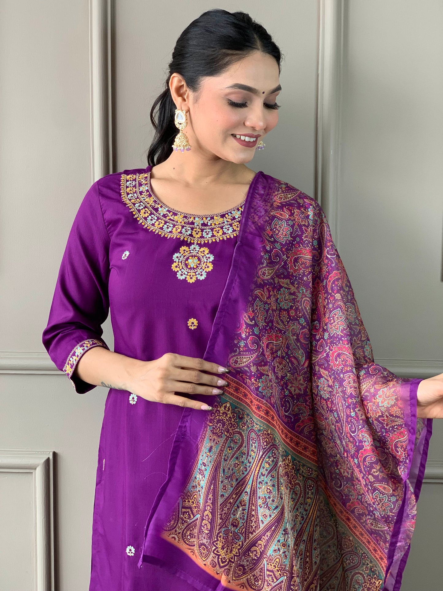 Ready-to-Wear Embroidered Rayon Set with Matching Organza Dupatta