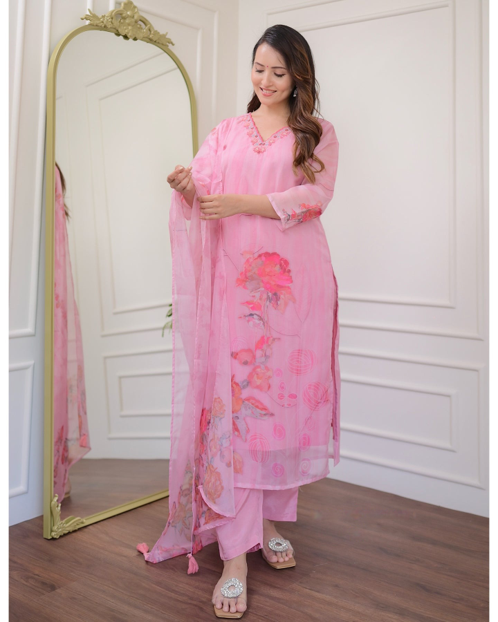Festive Wear Organza Suit with Rayon Bottom & Designer Dupatta