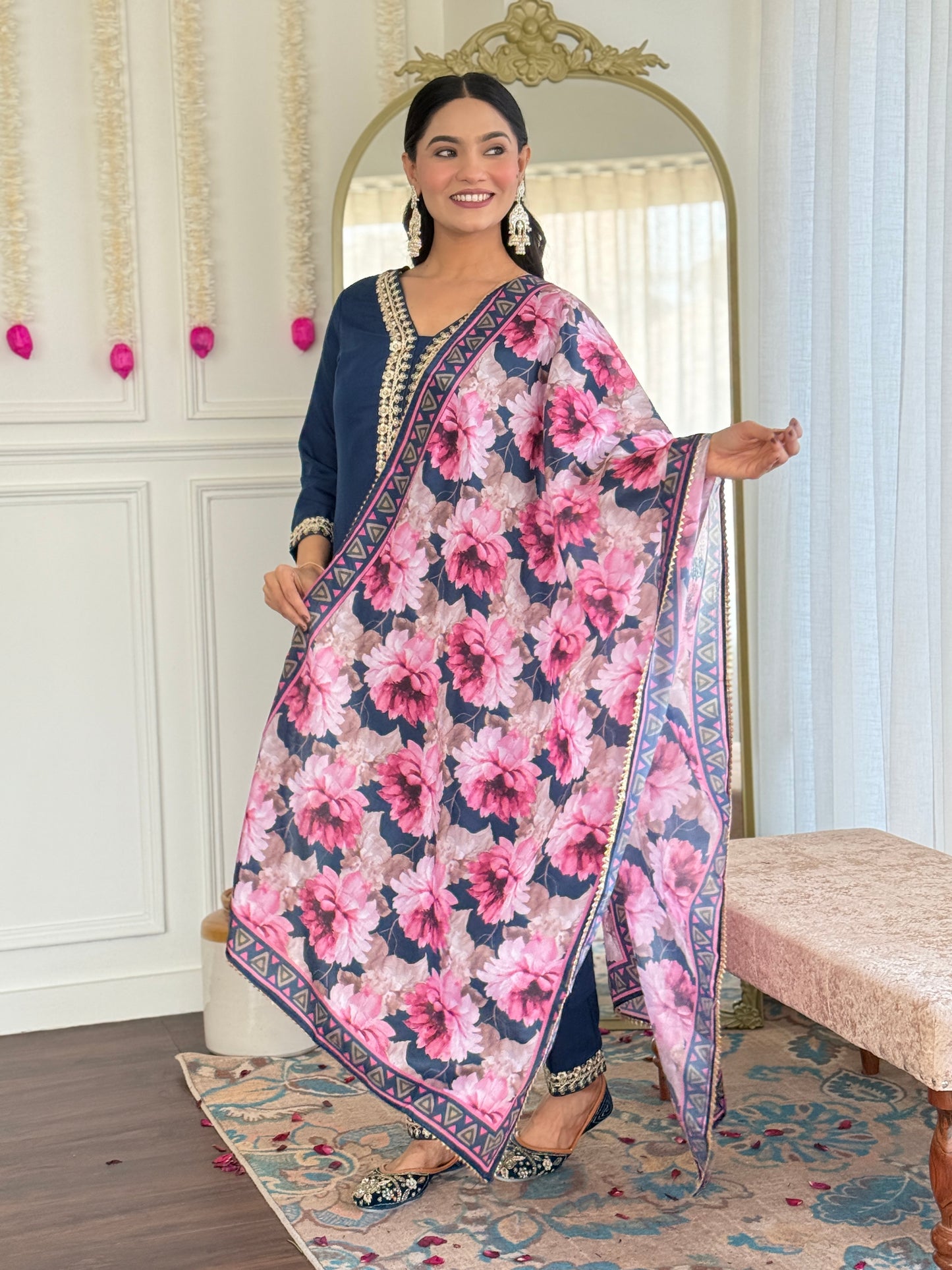 New Style Embroidered Viscose Slub Suit Set | Chinon Dupatta | 3-Piece Ready-to-Wear