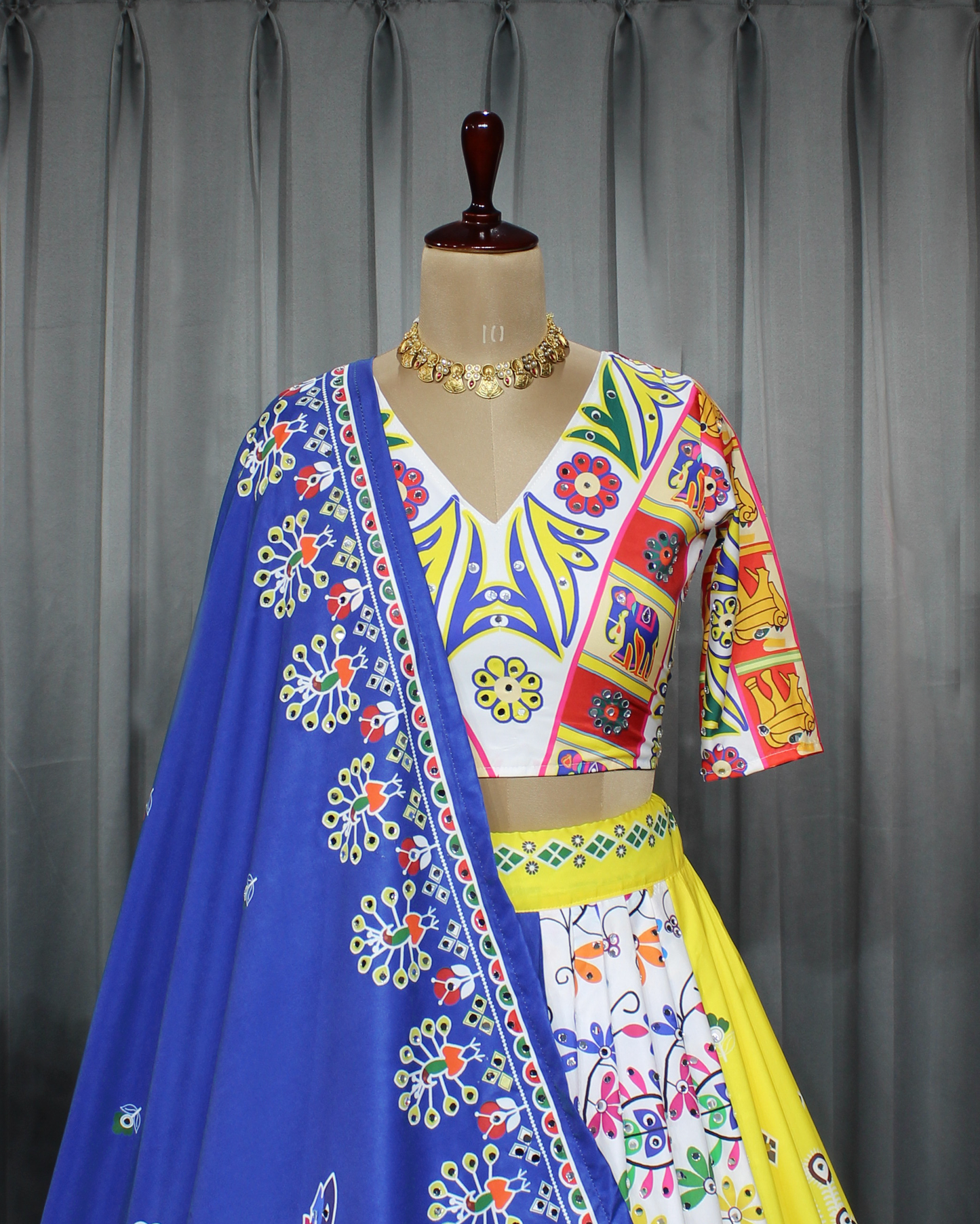 Women’s Butter Silk Lehenga Choli Set – Real Mirror Work & Digital Print | Stitched | Navratri Special