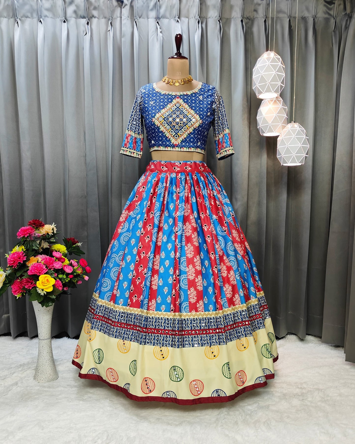 Mirror Magic Navratri Lehenga Choli in Butter Silk – Ready-Made Beauty