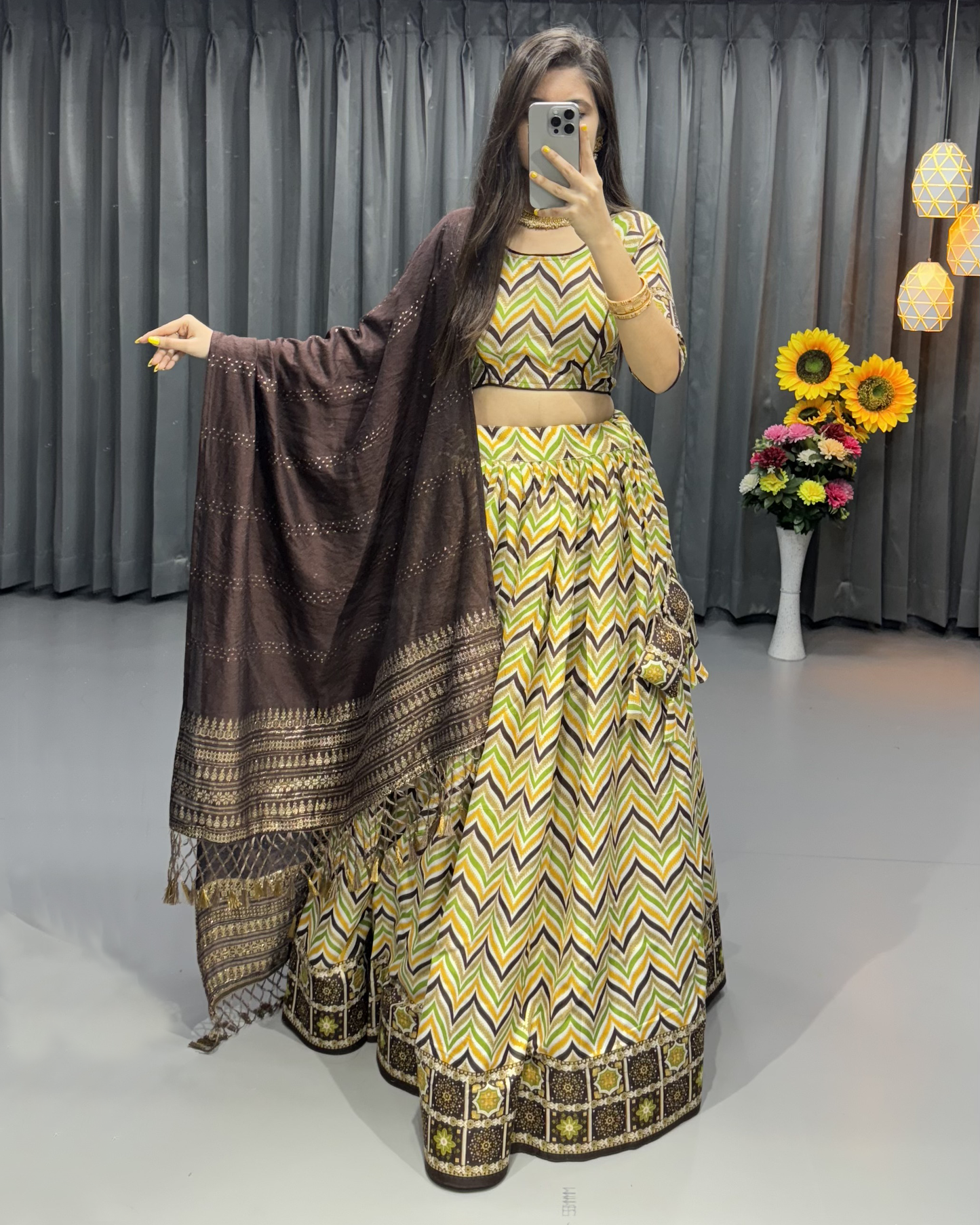 Navratri Ready Cotton Lehenga Choli – Digital Print & Real Mirror Detailing