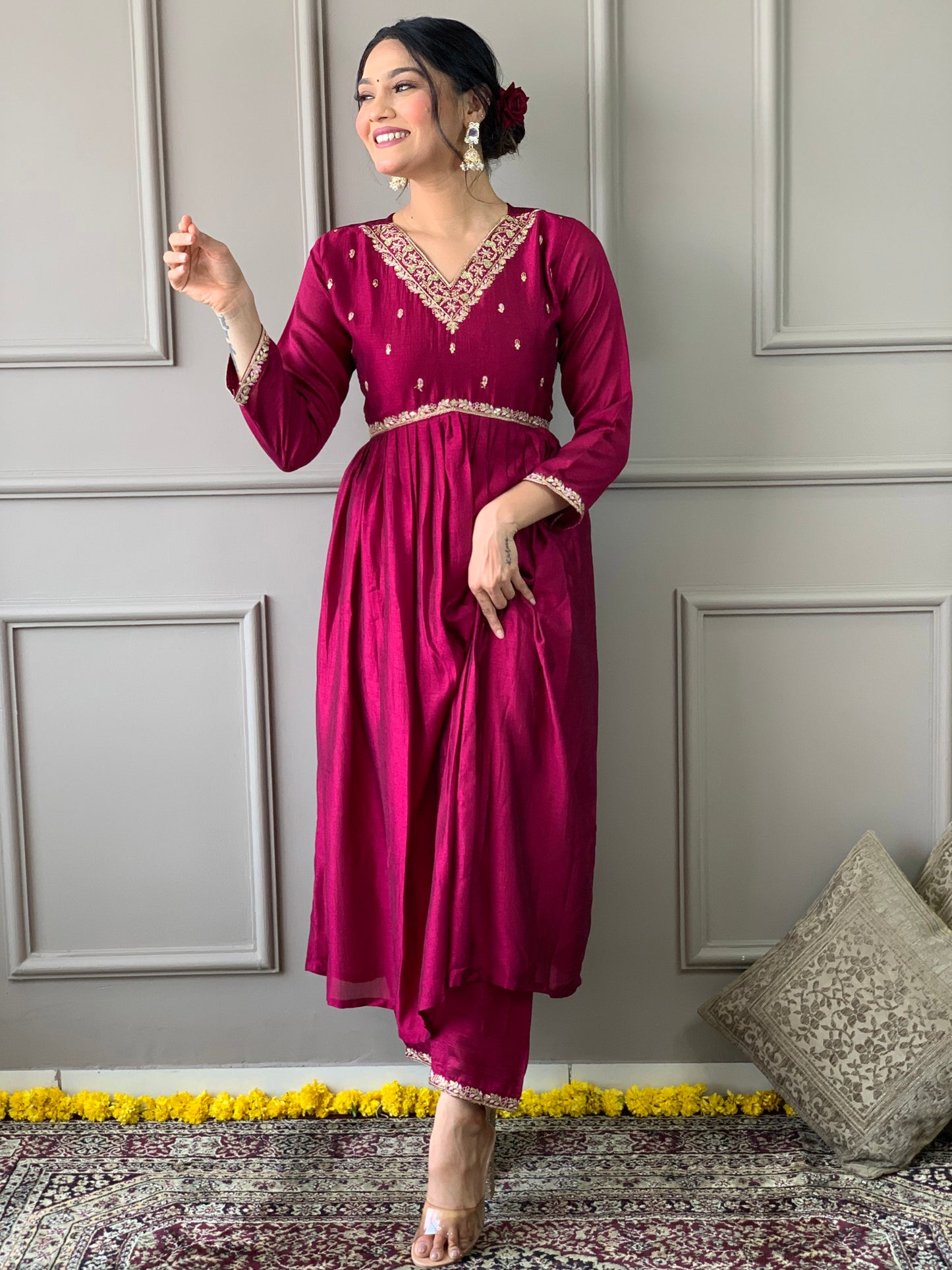 Elegant CP Vichitra Embroidered Suit Set with Matching Dupatta