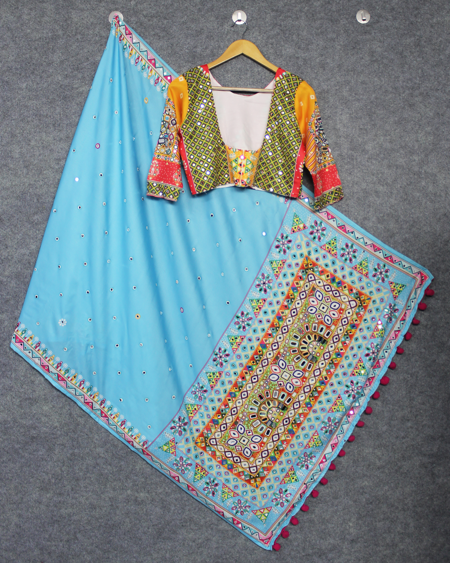 Stitched Butter Silk Lehenga Choli Set – Real Mirror Embellishments & Digital Print | Festive Wear
