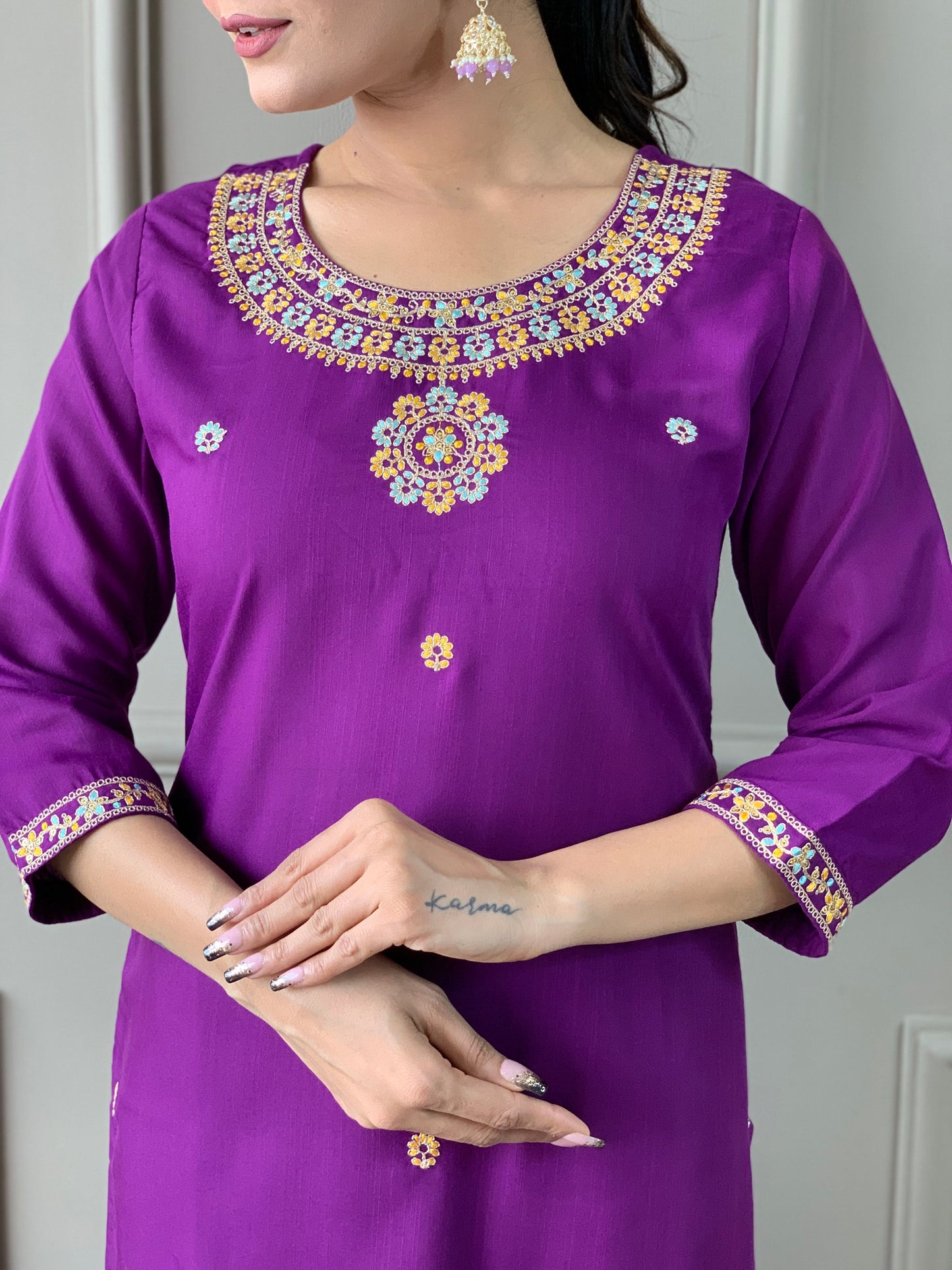 Ready-to-Wear Embroidered Rayon Set with Matching Organza Dupatta